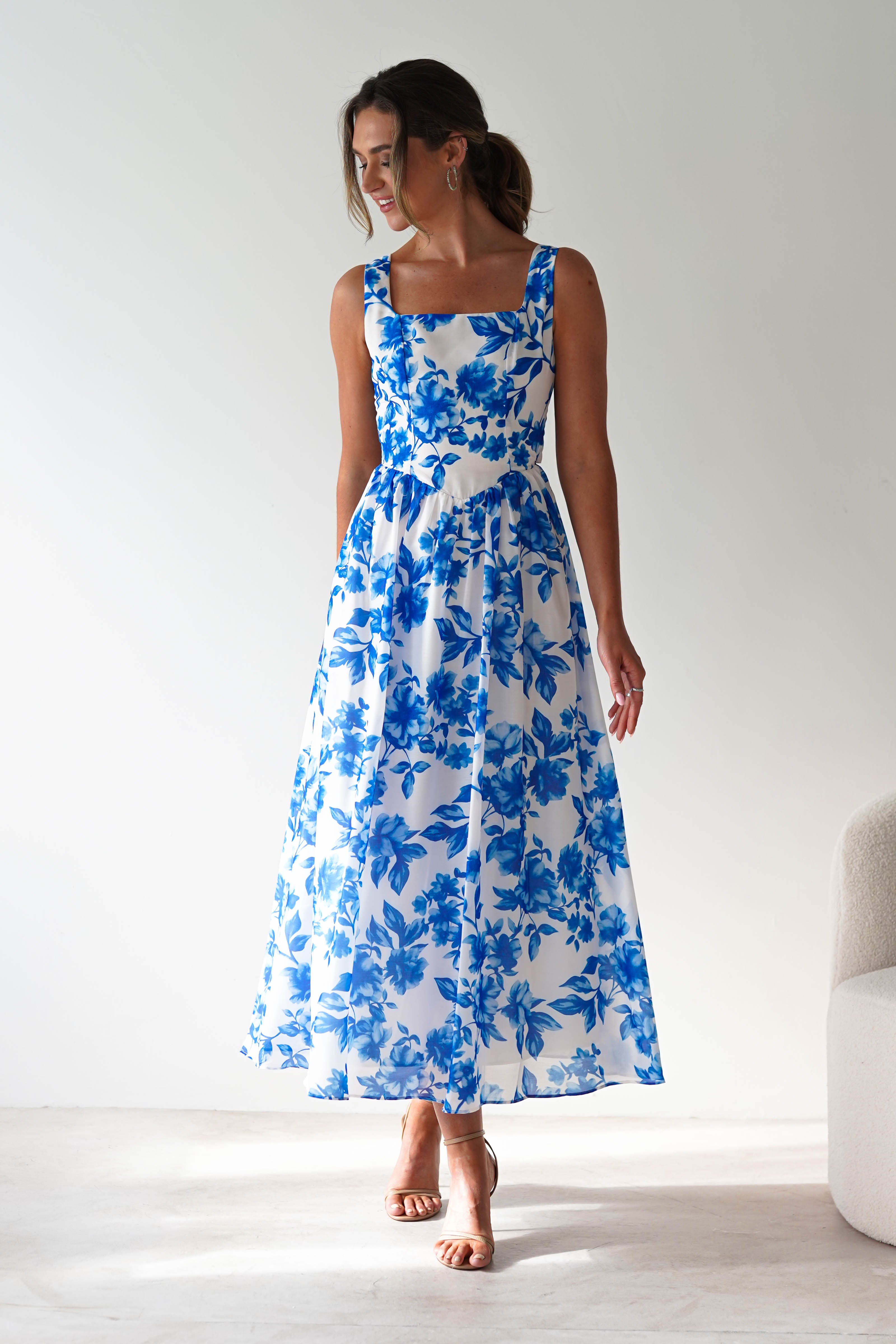 Maisie Floral Skater Maxi Dress | Blue | Oh Hello Clothing | XS (6)