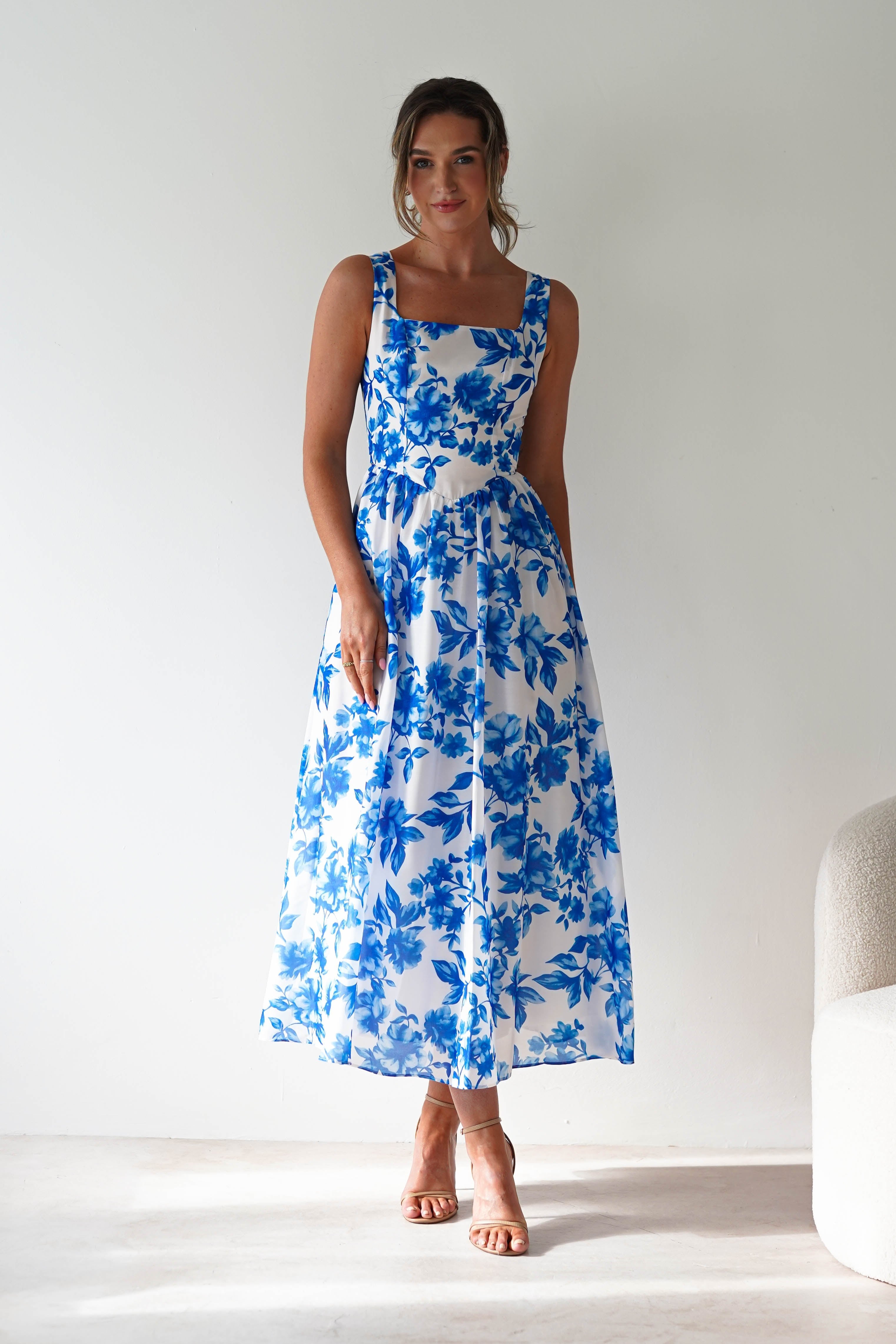 Maisie Floral Skater Maxi Dress | Blue | Oh Hello Clothing | XS (6)