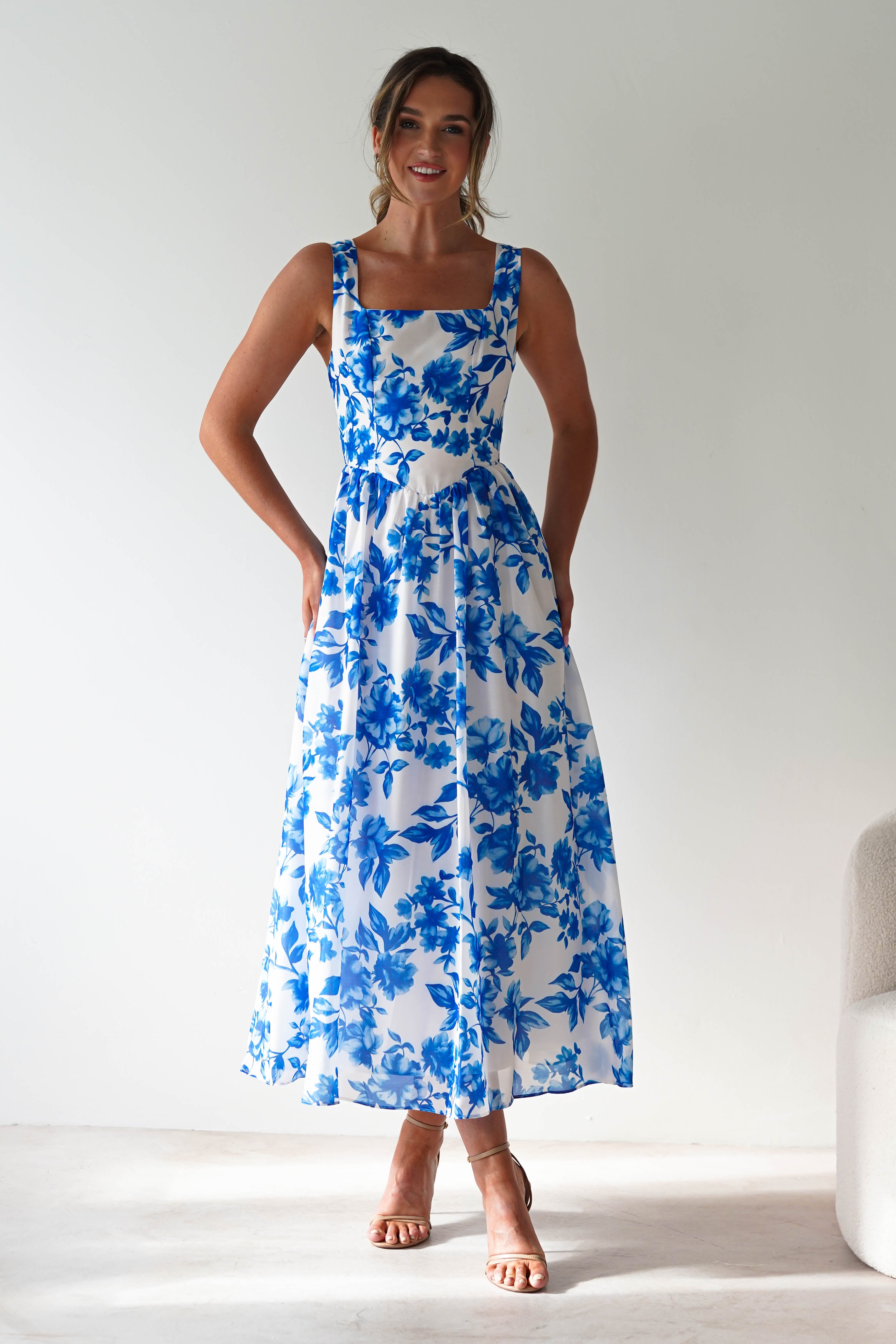 Maisie Floral Skater Maxi Dress | Blue | Oh Hello Clothing | XS (6)