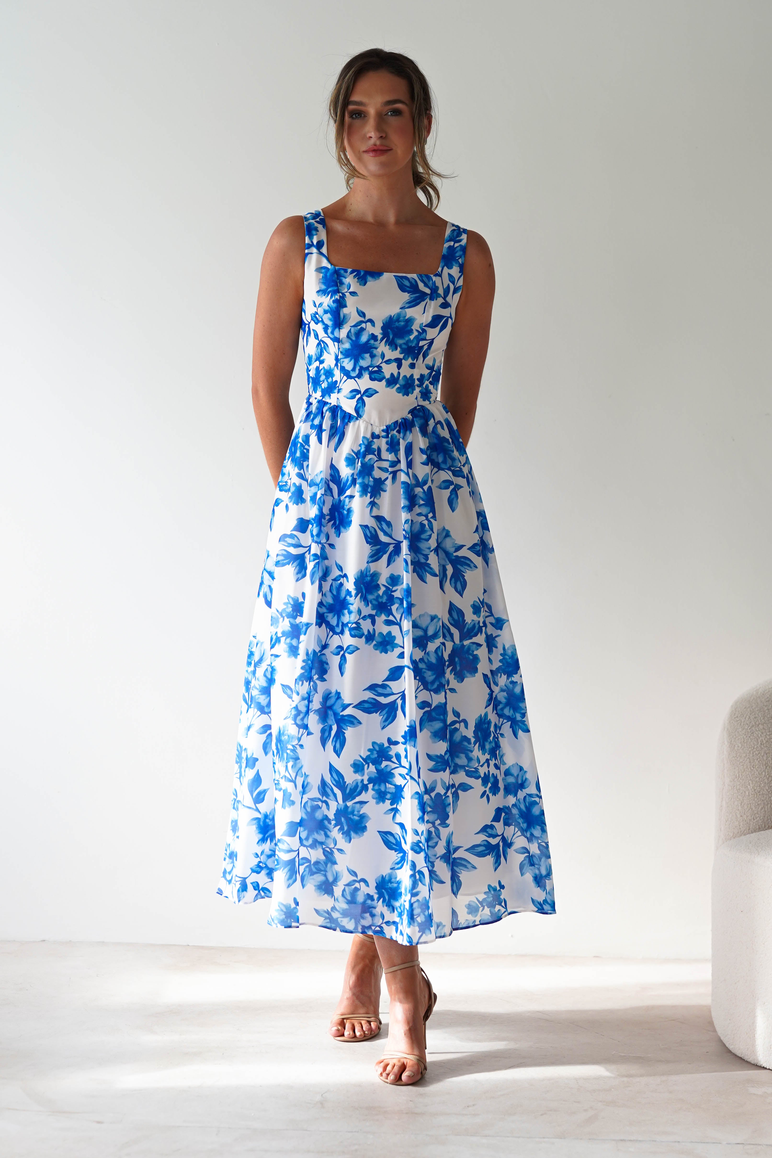 Maisie Floral Skater Maxi Dress | Blue | Oh Hello Clothing | XS (6)