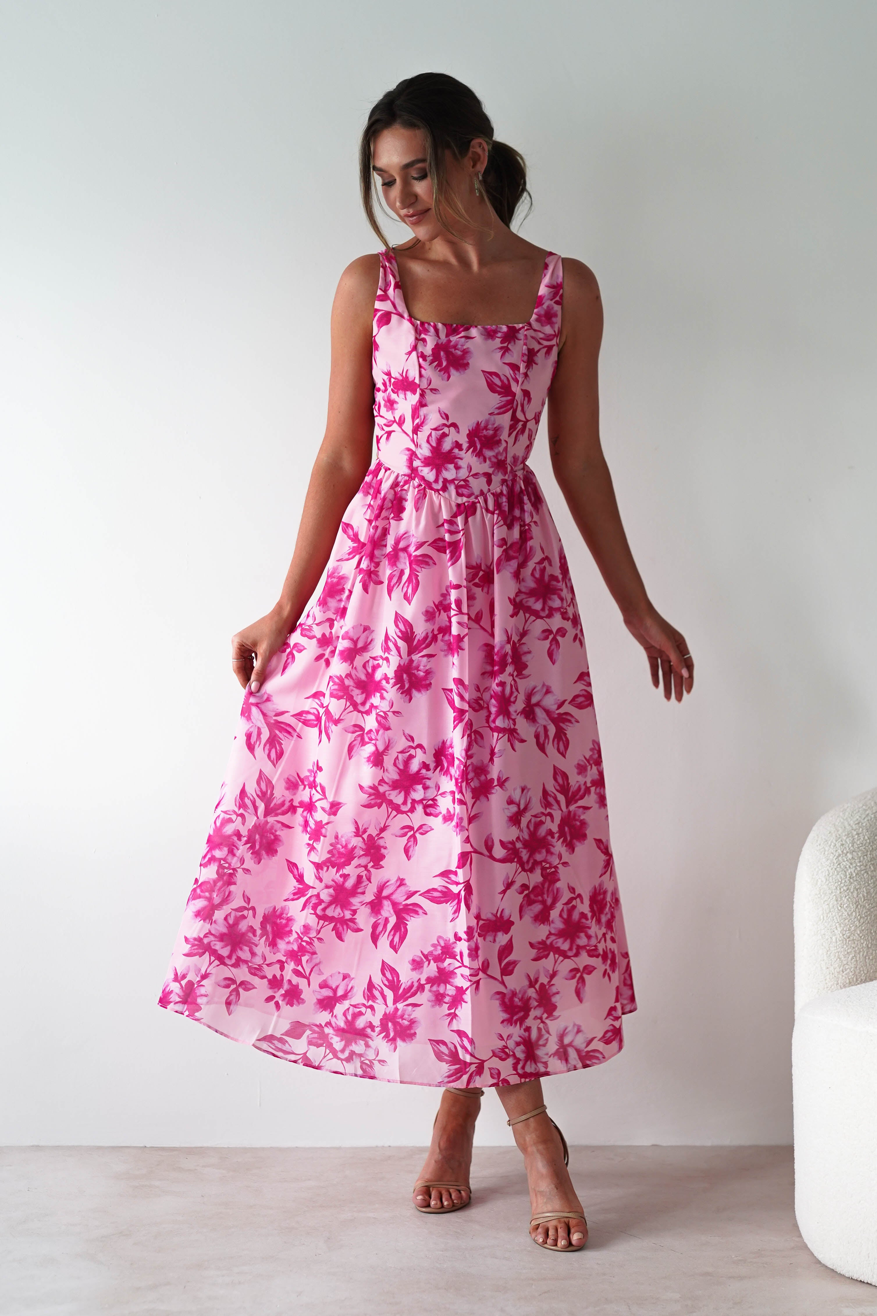 Maisie Floral Skater Maxi Dress | Pink | Oh Hello Clothing | XS (6)