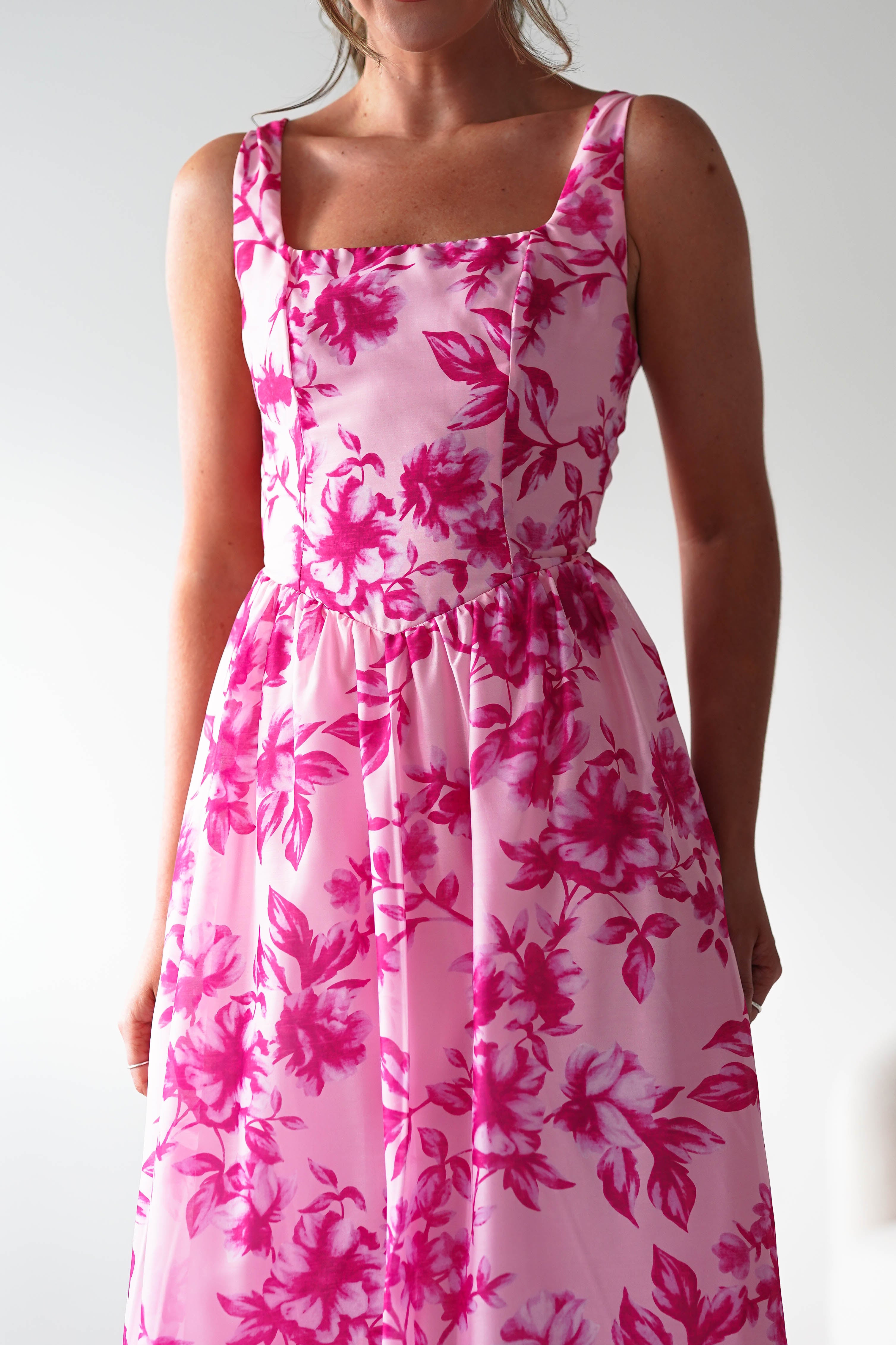 Maisie Floral Skater Maxi Dress | Pink | Oh Hello Clothing | XS (6)