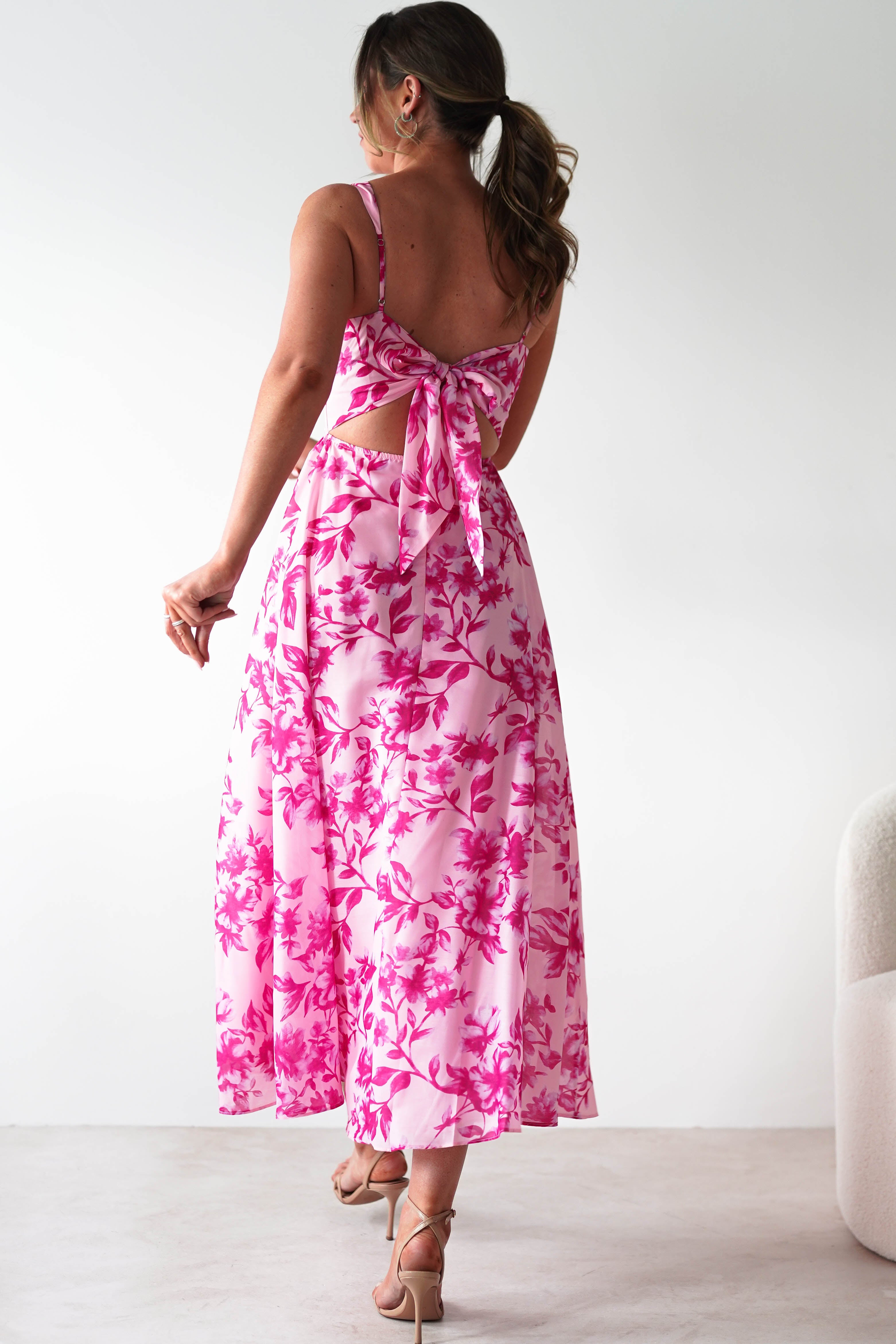 Maisie Floral Skater Maxi Dress | Pink | Oh Hello Clothing | XS (6)