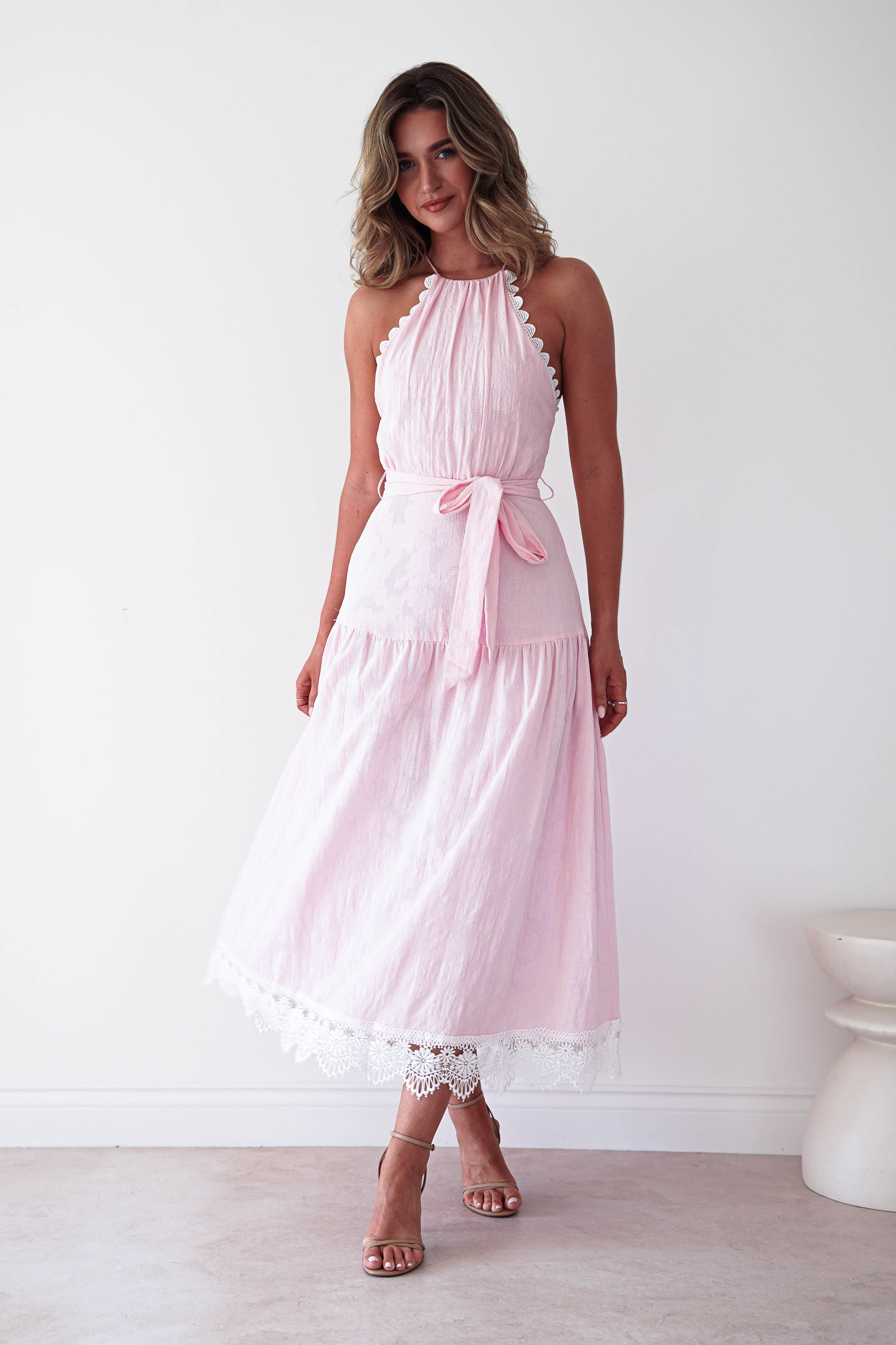 Wedding Guest | Khari Lace Trim Maxi Dress | Pink – Oh Hello Clothing