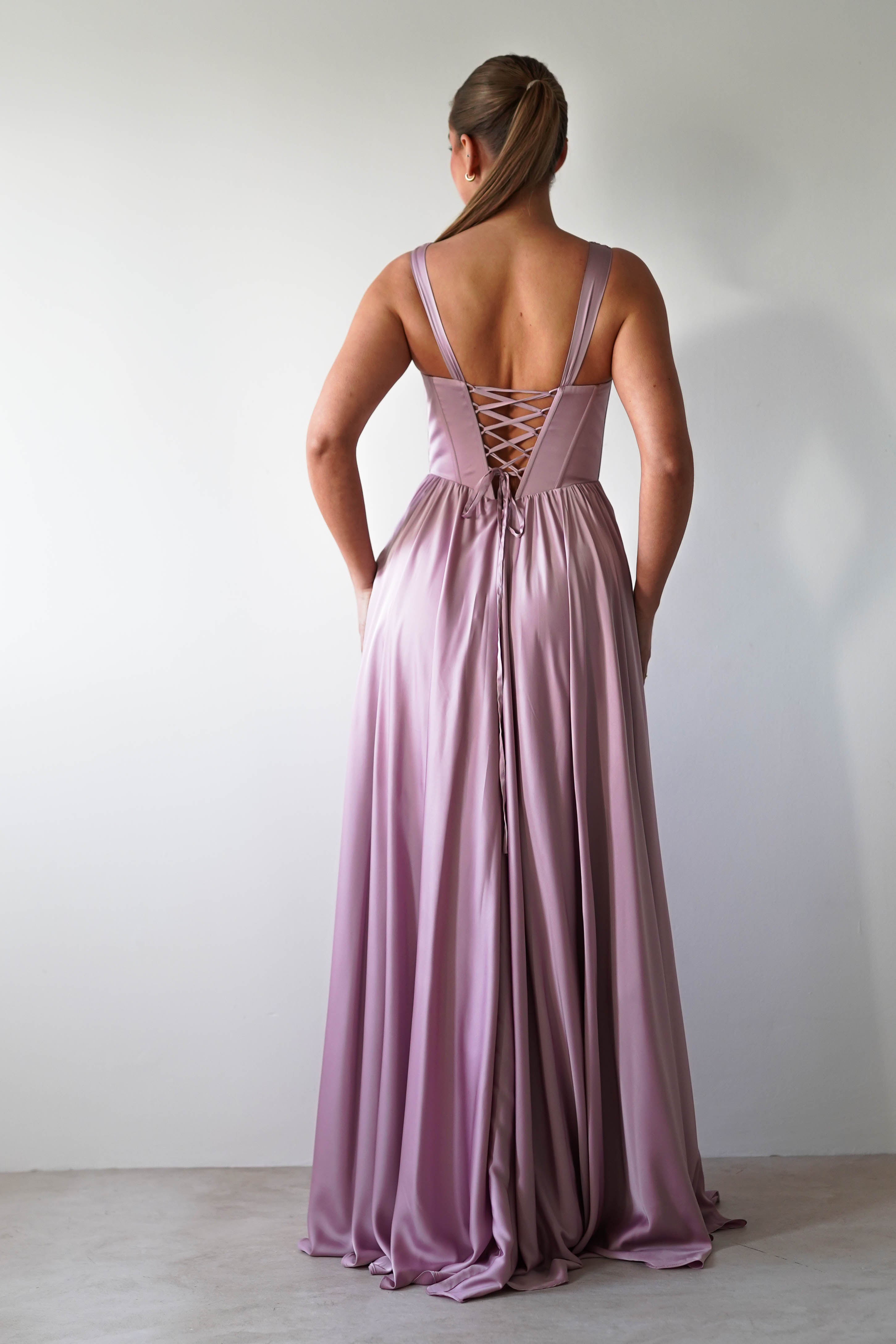 Scarlette Soft Satin Maxi Gown | Mauve - Oh Hello Clothing