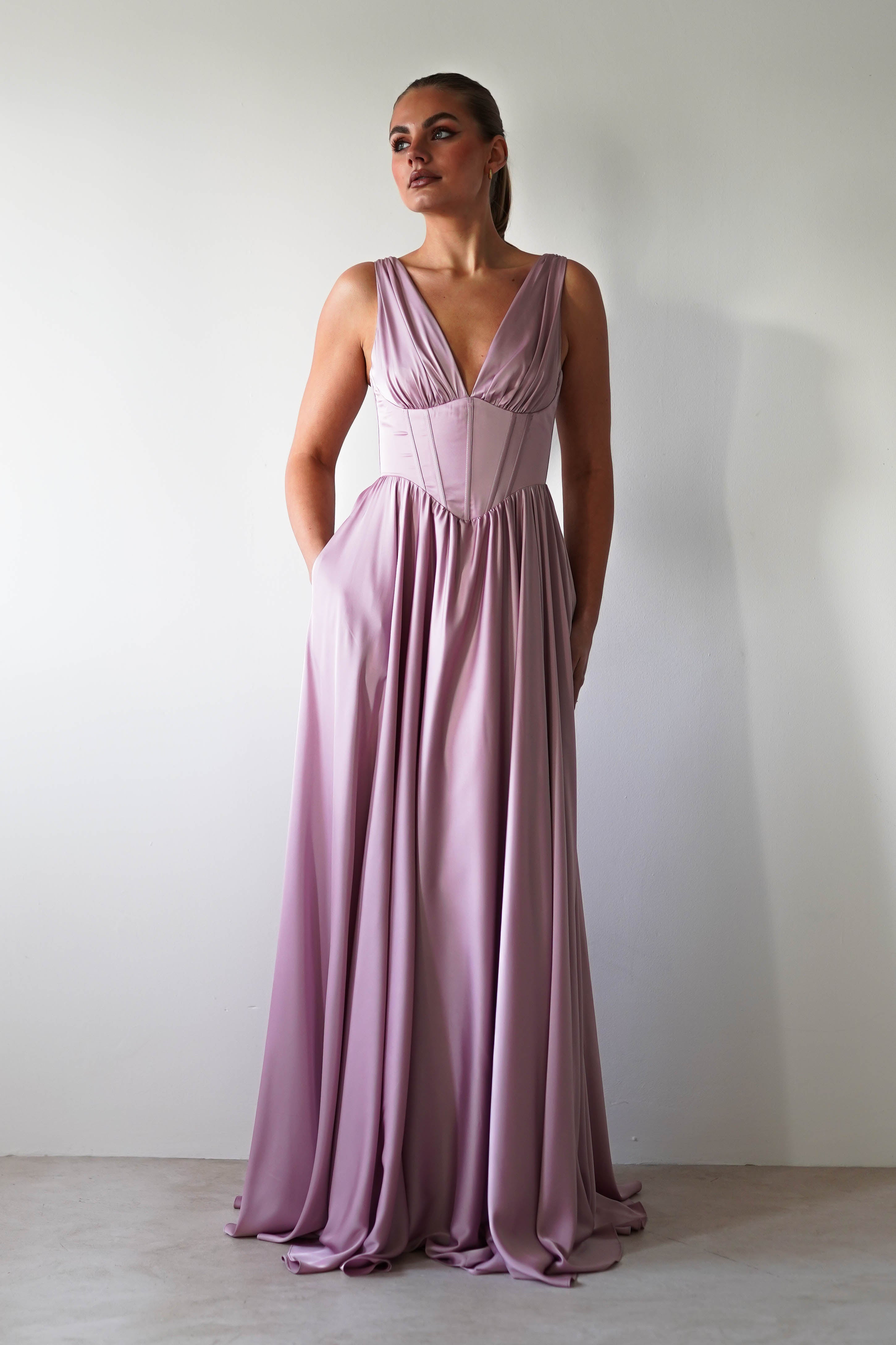 Scarlette Soft Satin Maxi Gown | Mauve - Oh Hello Clothing
