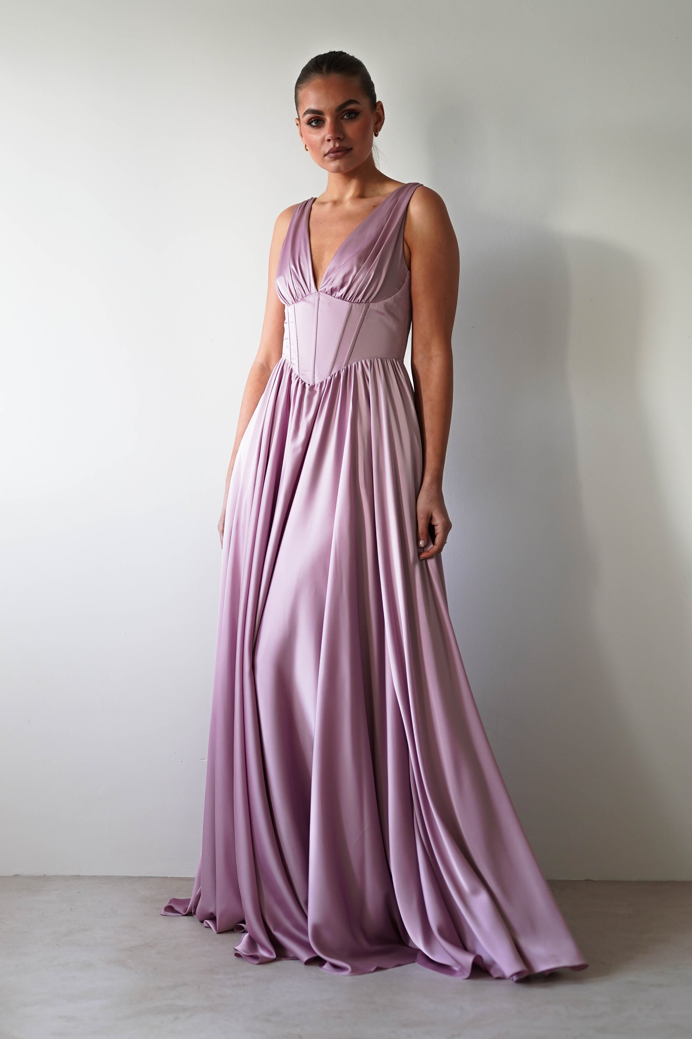 Scarlette Soft Satin Maxi Gown | Mauve - Oh Hello Clothing