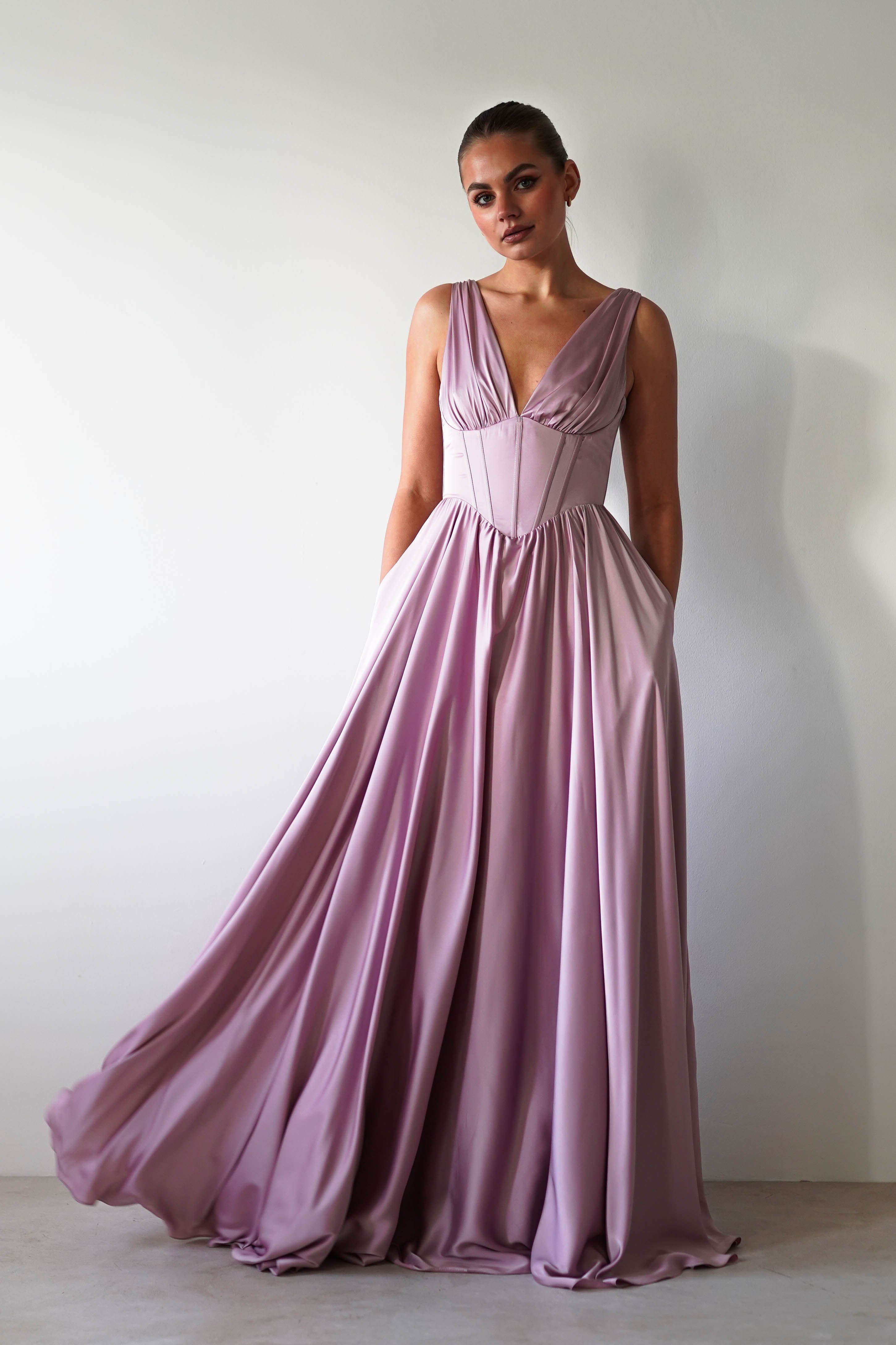 Scarlette Soft Satin Maxi Gown | Mauve - Oh Hello Clothing