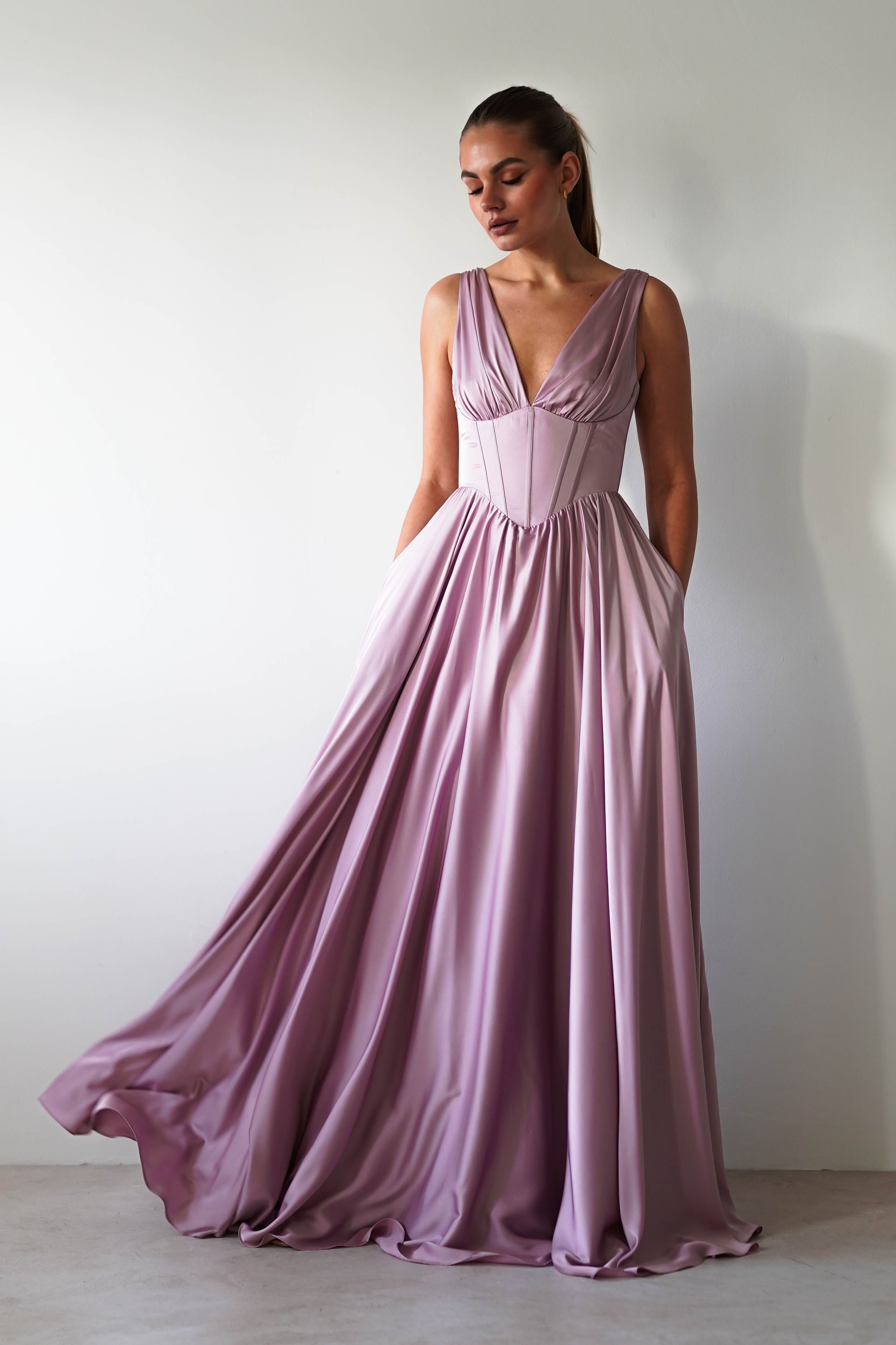 Scarlette Soft Satin Maxi Gown | Mauve - Oh Hello Clothing