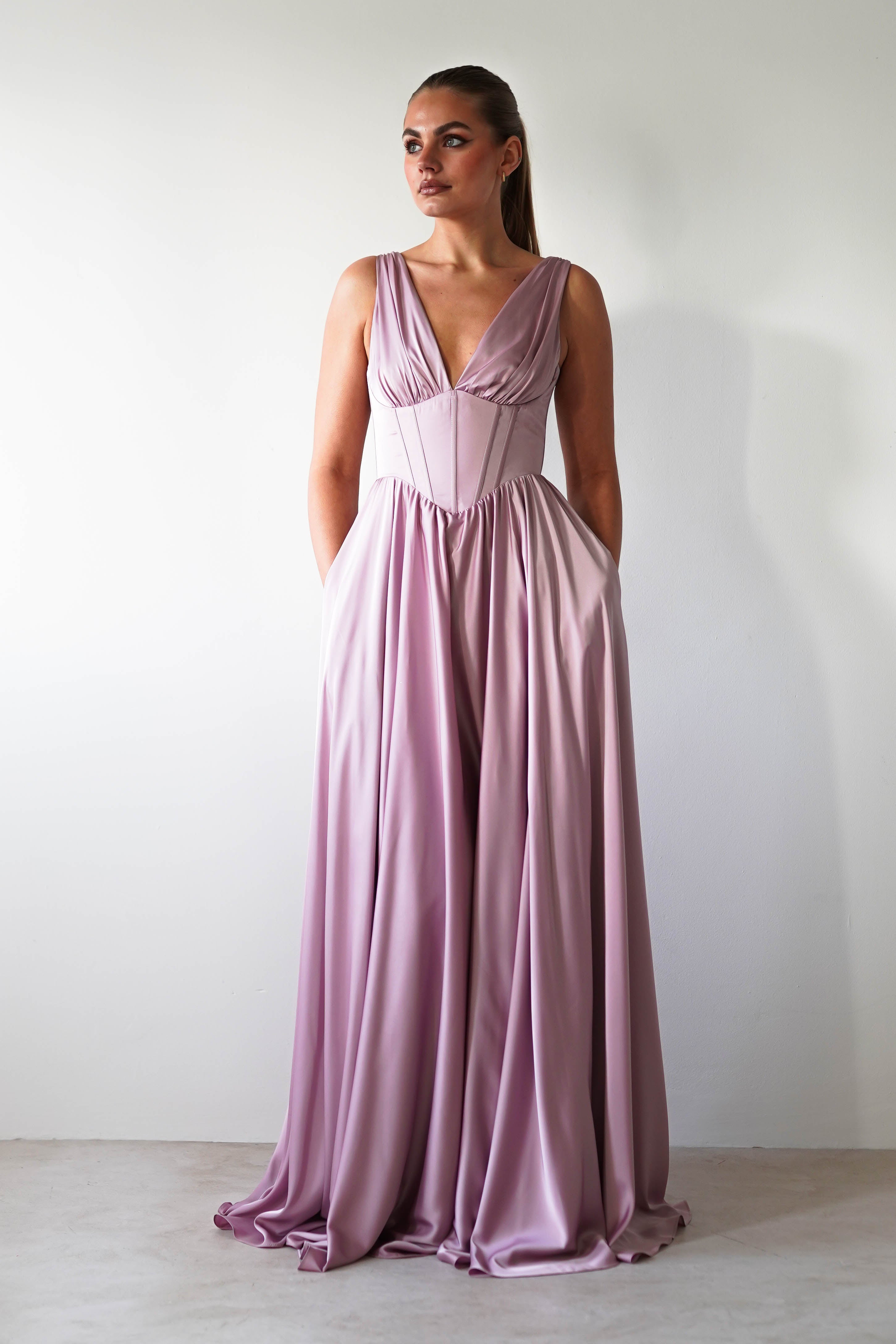 Scarlette Soft Satin Maxi Gown | Mauve - Oh Hello Clothing
