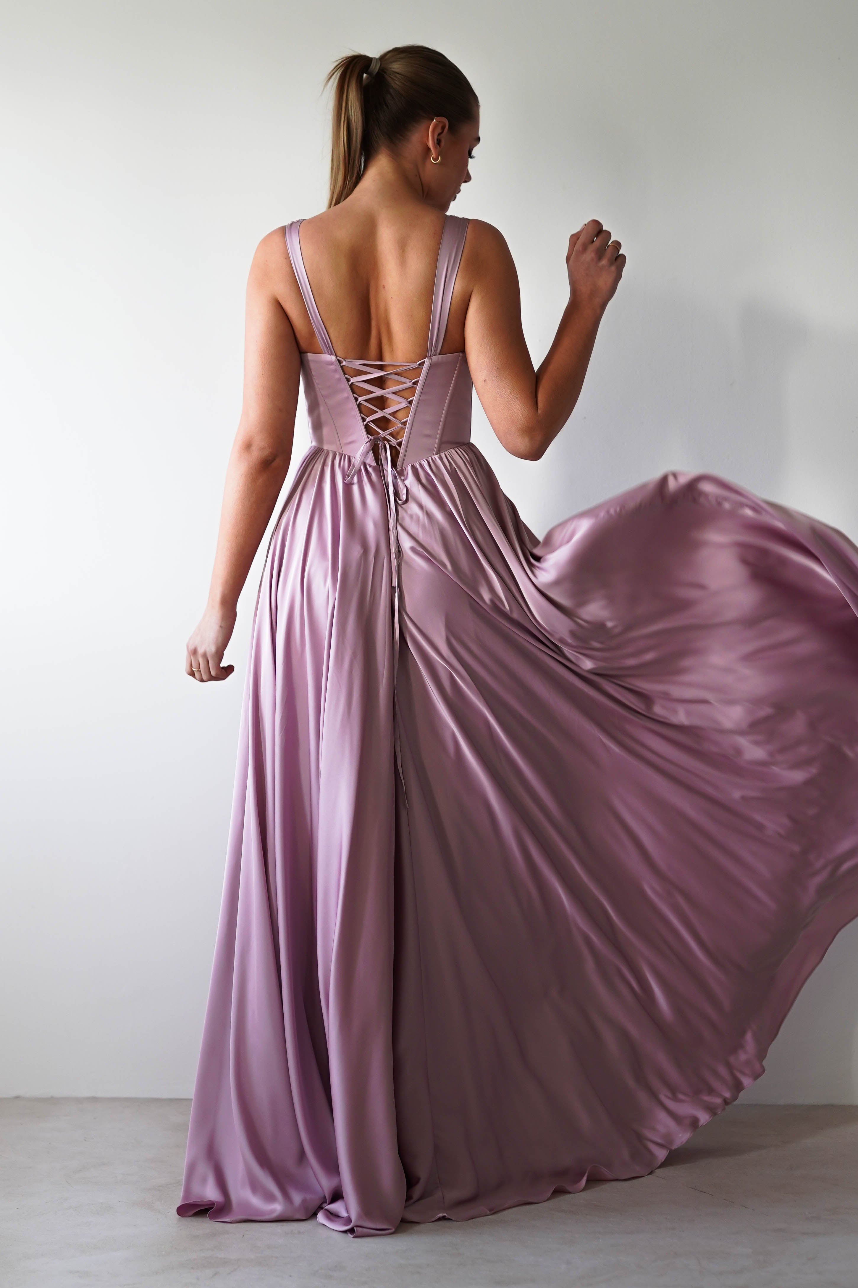 Scarlette Soft Satin Maxi Gown | Mauve - Oh Hello Clothing