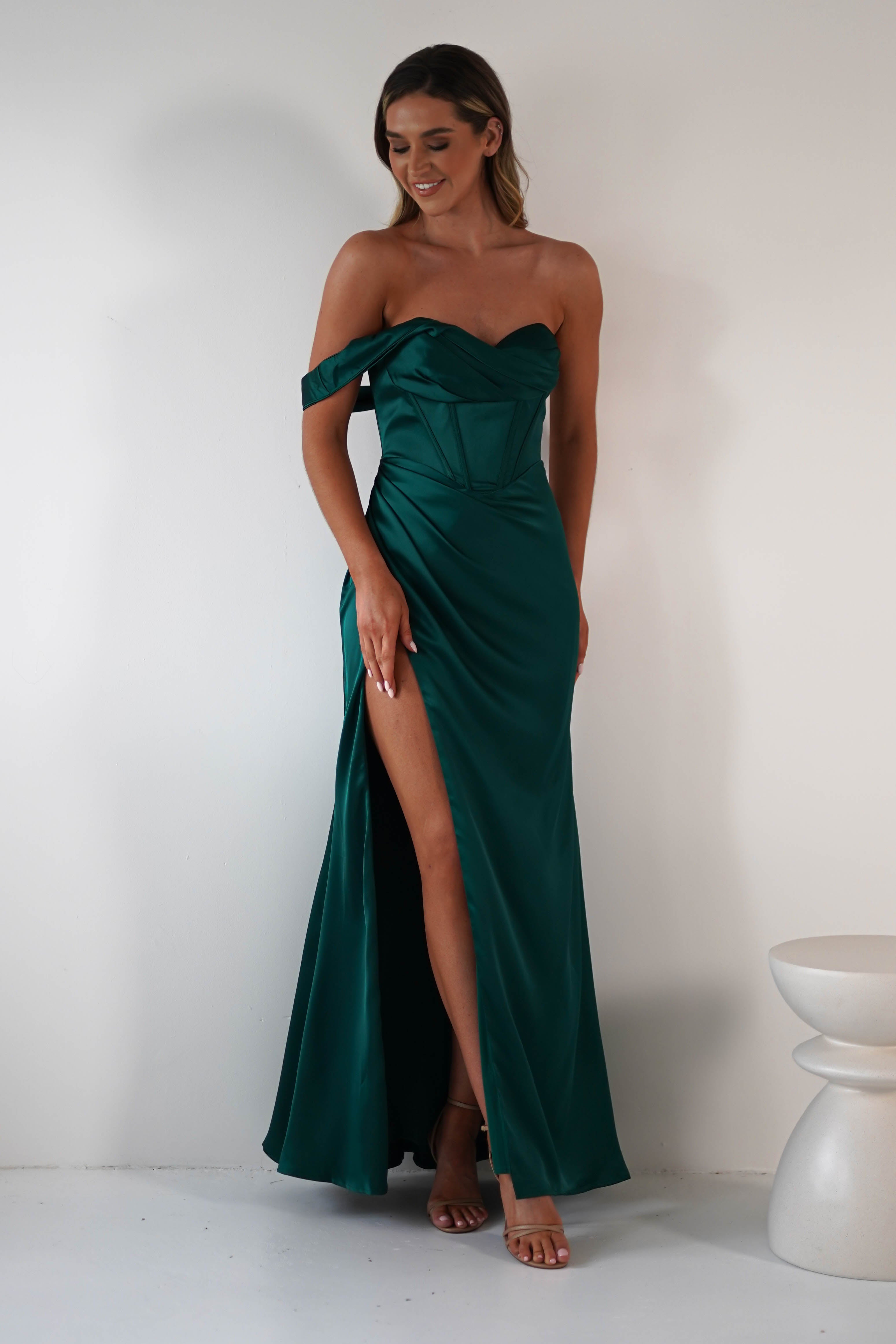 Nicolette Soft Satin Maxi Gown | Emerald Green | Oh Hello Clothing | XS (6)