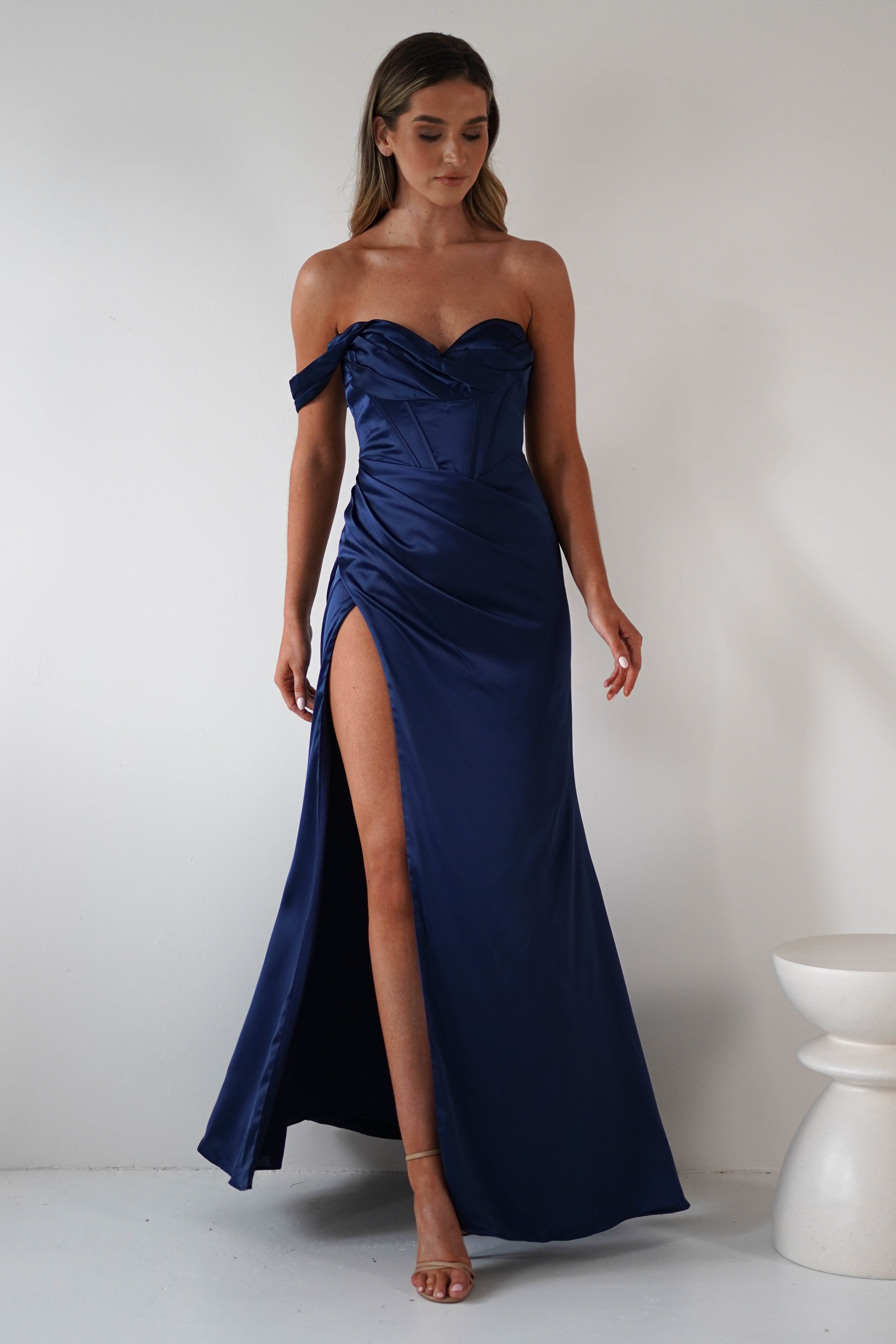 Nicolette Soft Satin Maxi Gown | Navy | Oh Hello Clothing | XS (6)