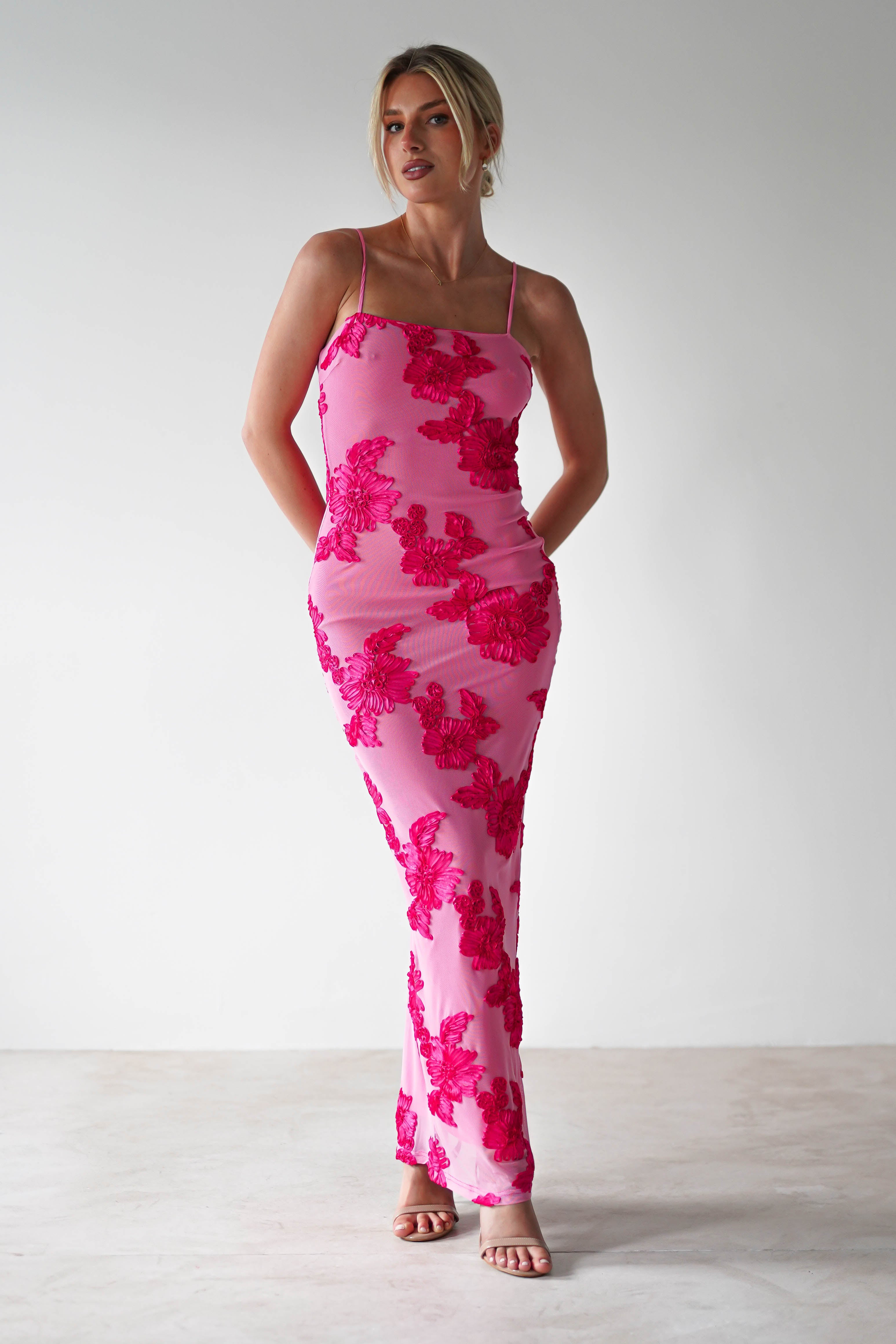 Adora Floral Mesh Maxi Dress | Pink | Oh Hello Clothing | XS (6)