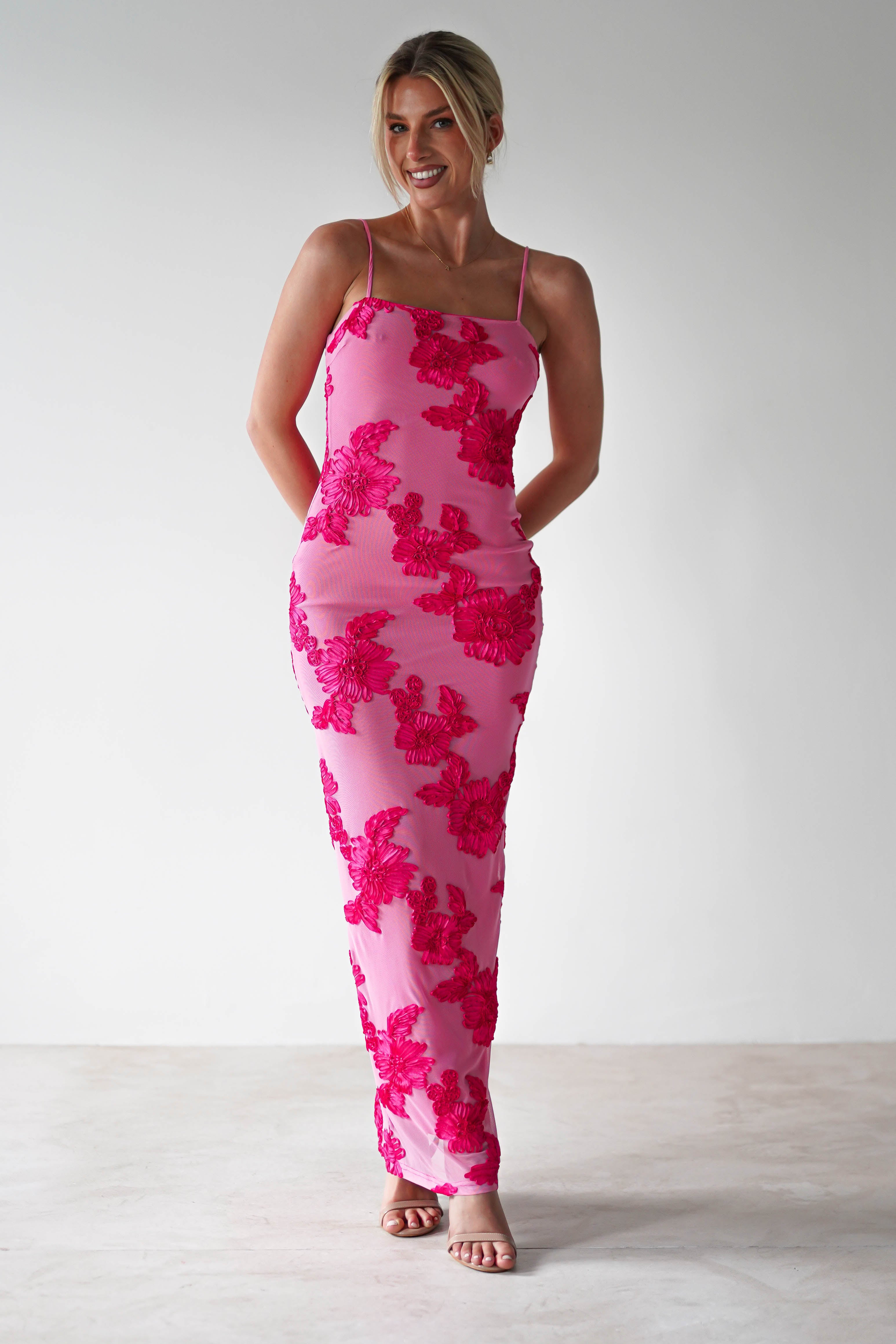 Adora Floral Mesh Maxi Dress | Pink | Oh Hello Clothing | XS (6)