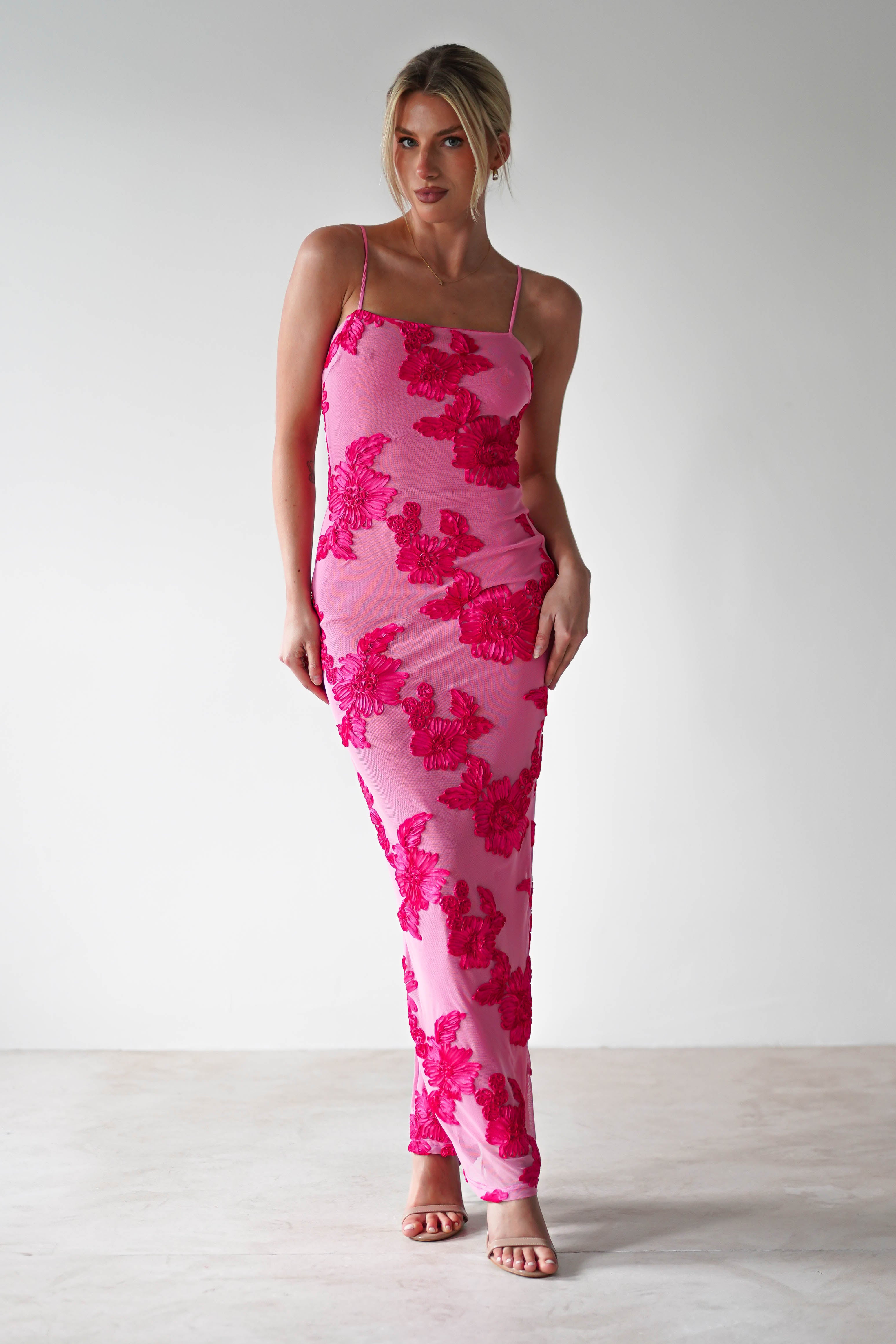 Adora Floral Mesh Maxi Dress | Pink | Oh Hello Clothing | XS (6)