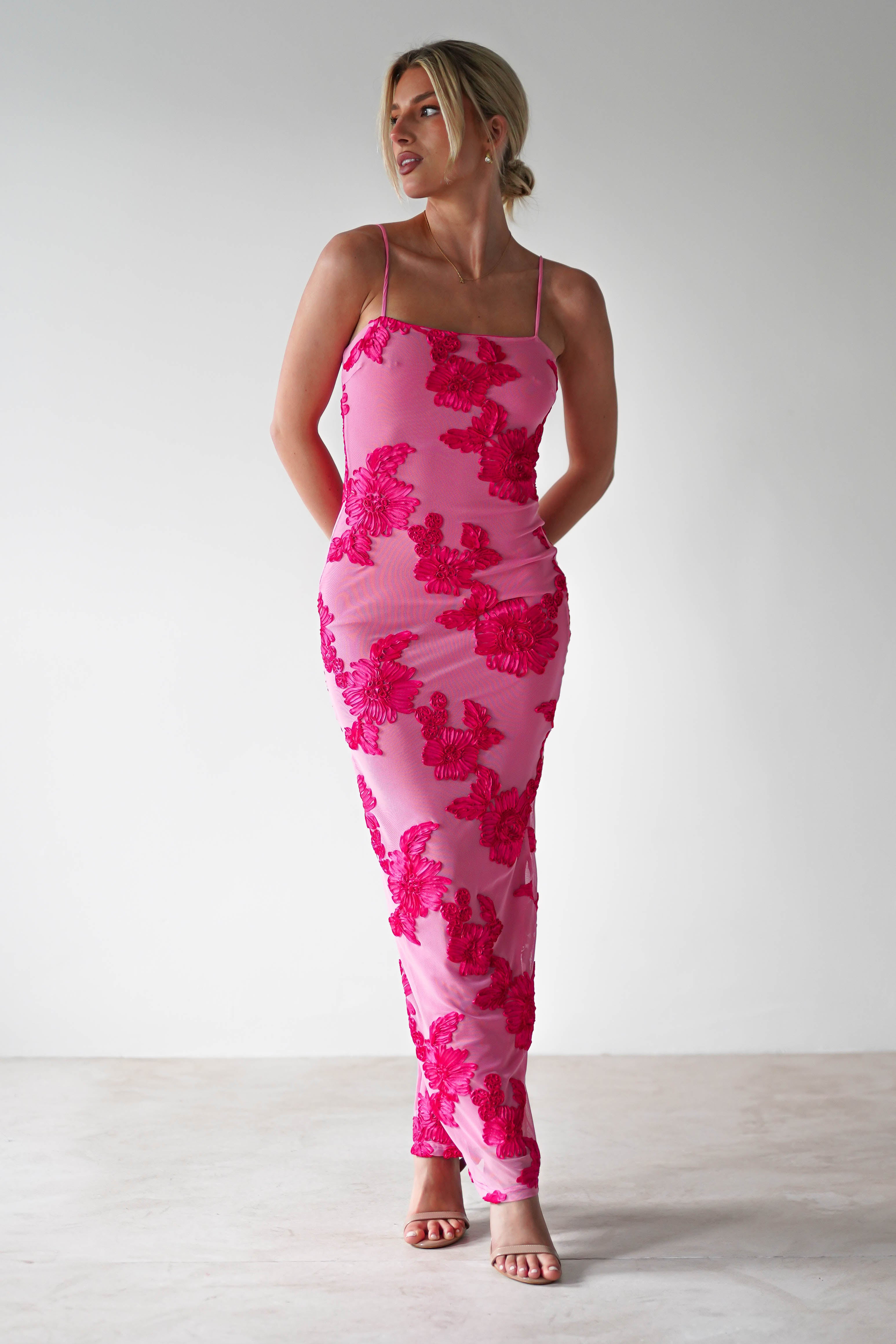 Adora Floral Mesh Maxi Dress | Pink | Oh Hello Clothing | XS (6)