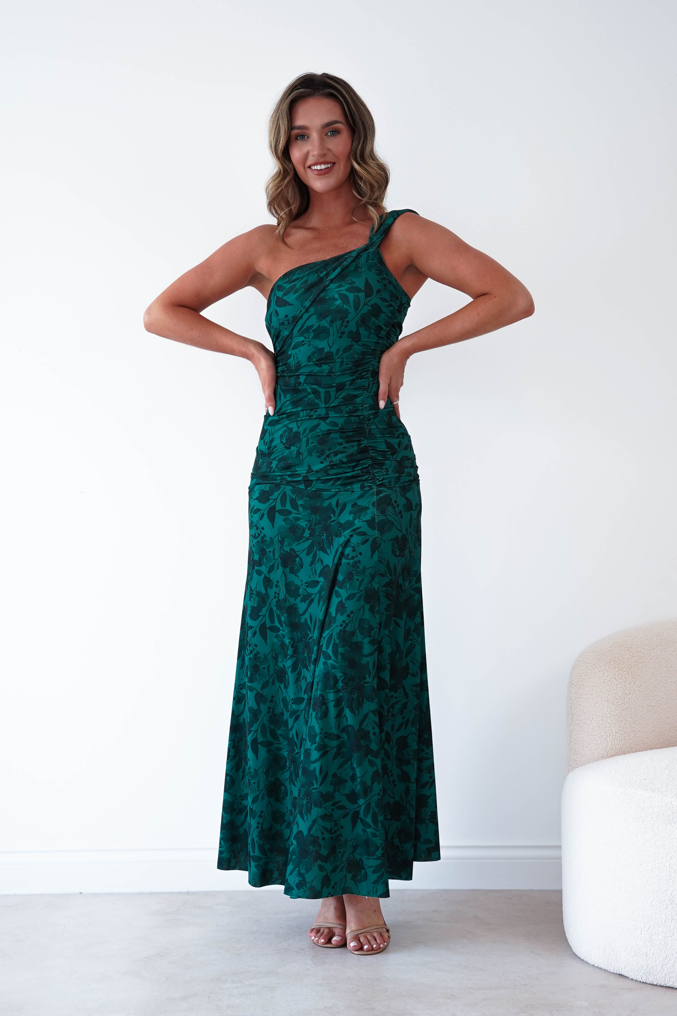 Oh Hello Clothing Women > Clothing > Dresses 1*DONE-ALBARAN- ALL ONE SIZE-Emerald Floral Ruched Maxi Skirt