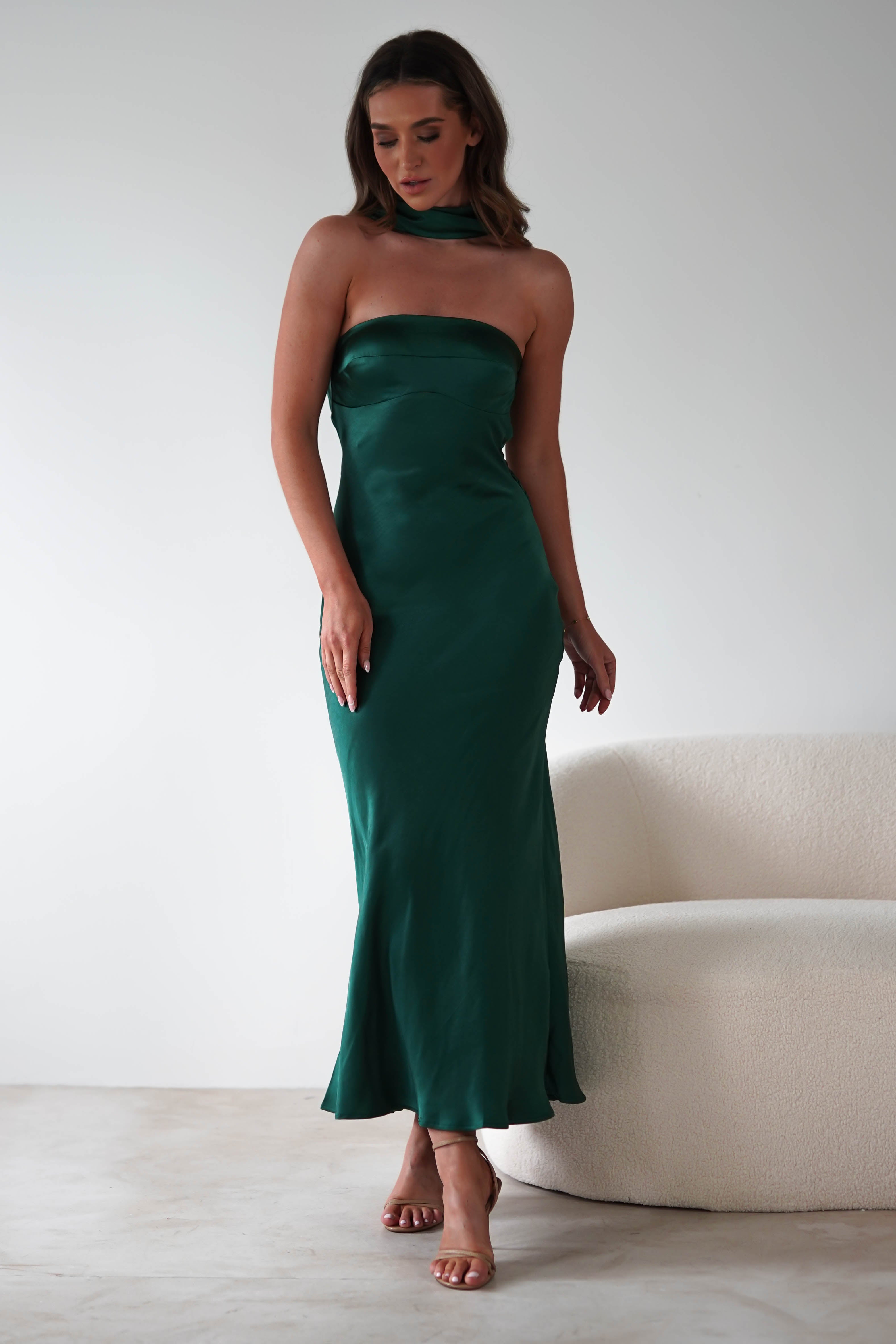 Alice Soft Satin Maxi Dress | Emerald Green | Oh Hello Clothing | XS (6)