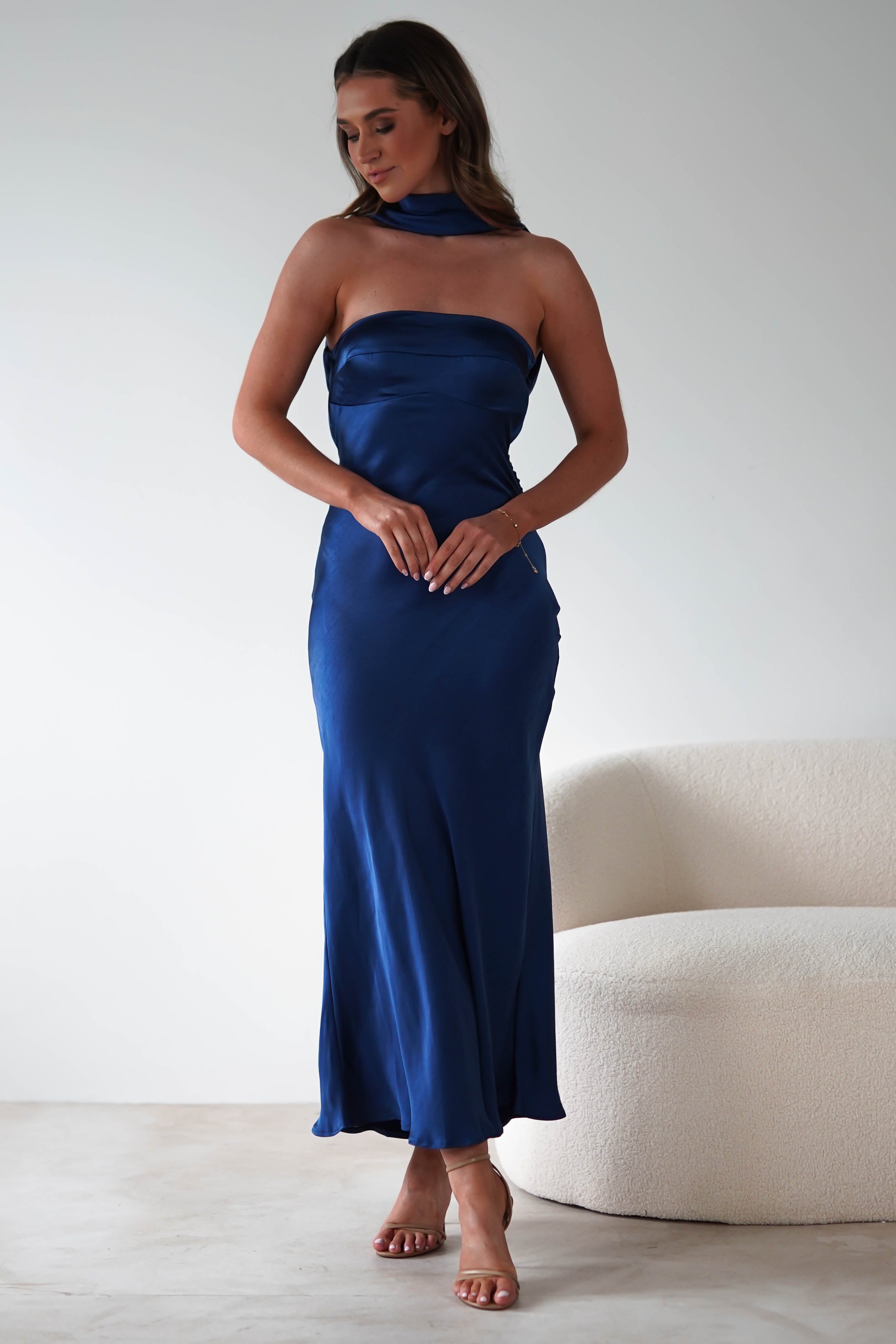Alice Soft Satin Maxi Dress | Navy | Oh Hello Clothing | XS (6)