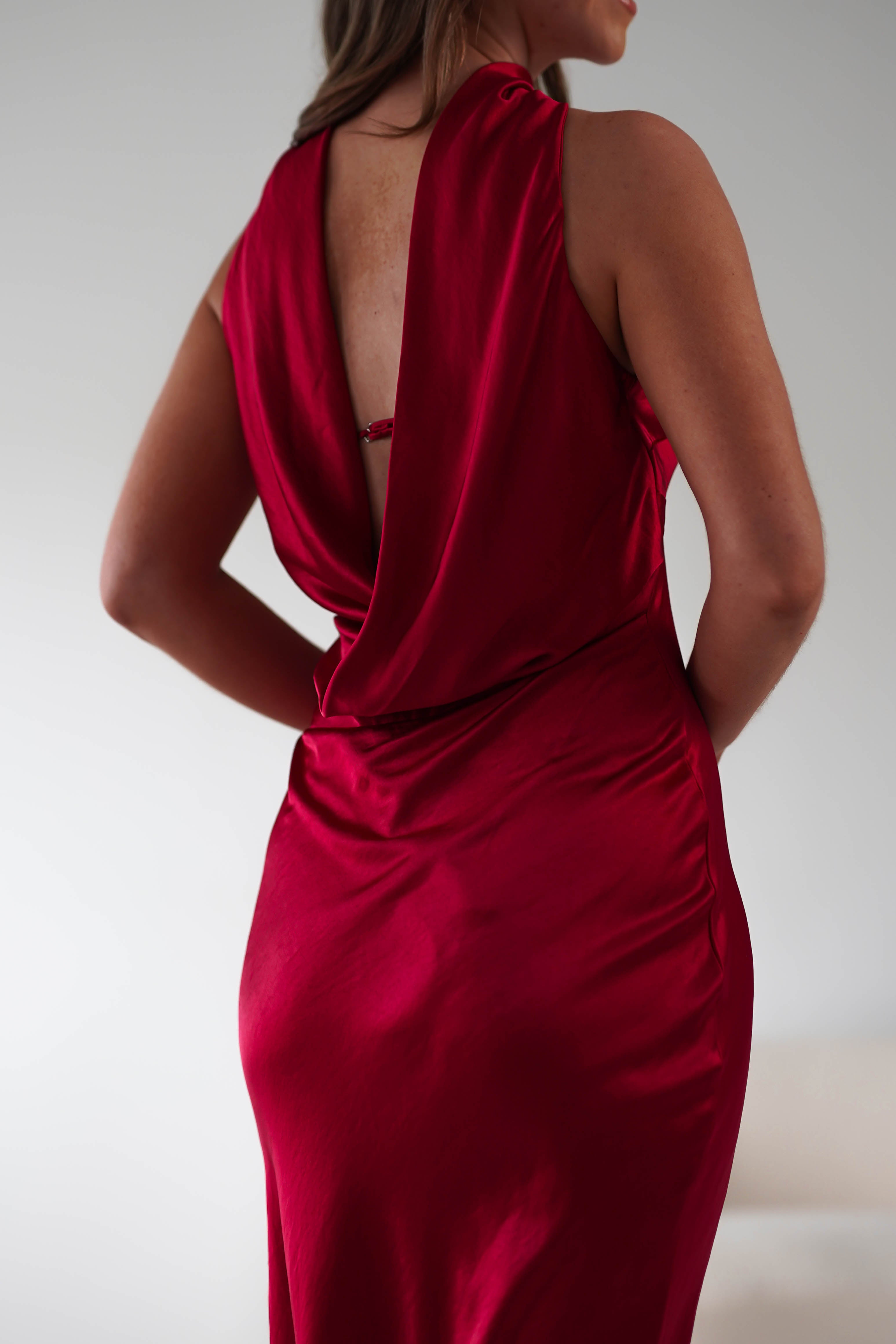Alice Soft Satin Maxi Dress | Dark Red | Oh Hello Clothing | XS (6)