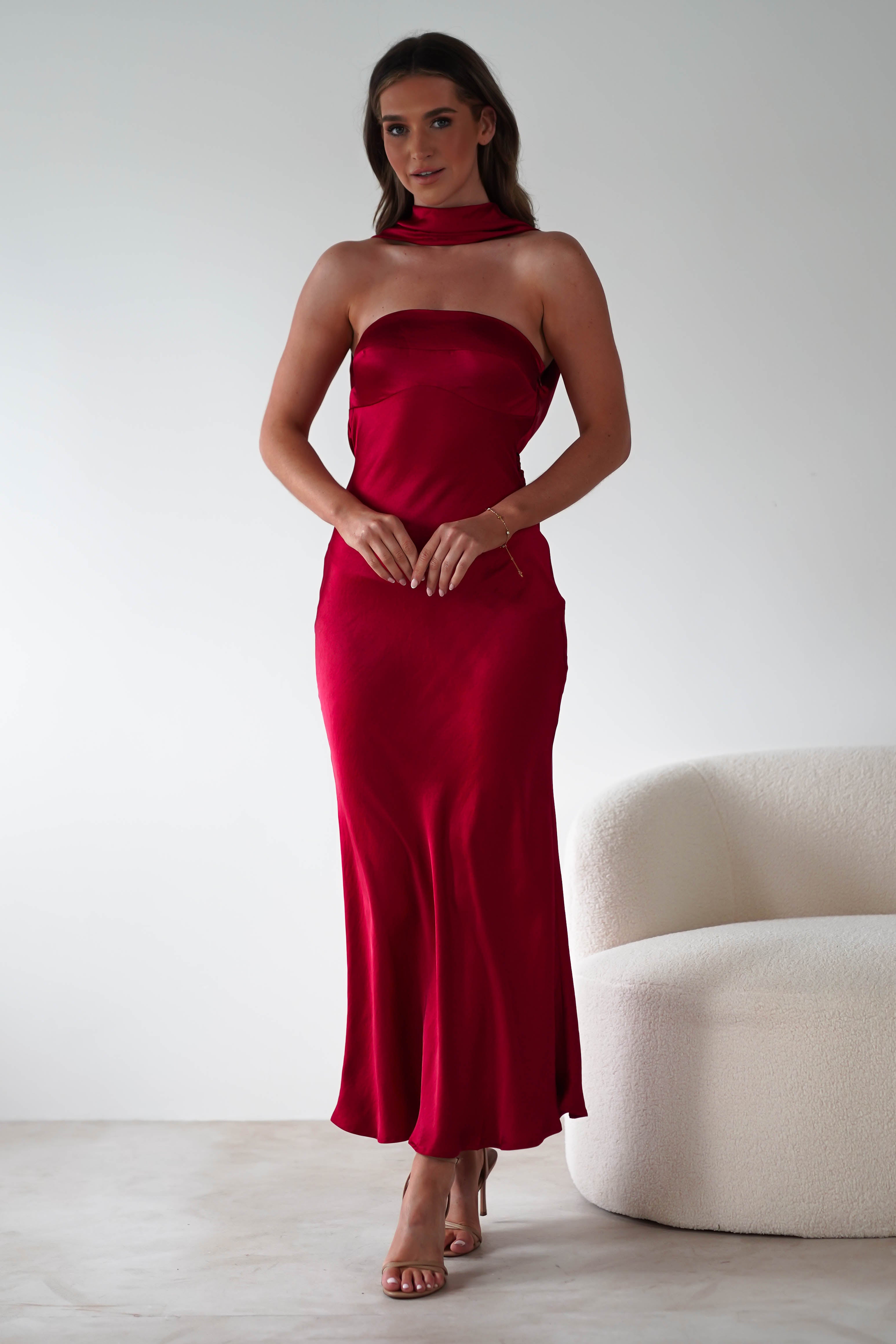 Alice Soft Satin Maxi Dress | Dark Red | Oh Hello Clothing | XS (6)