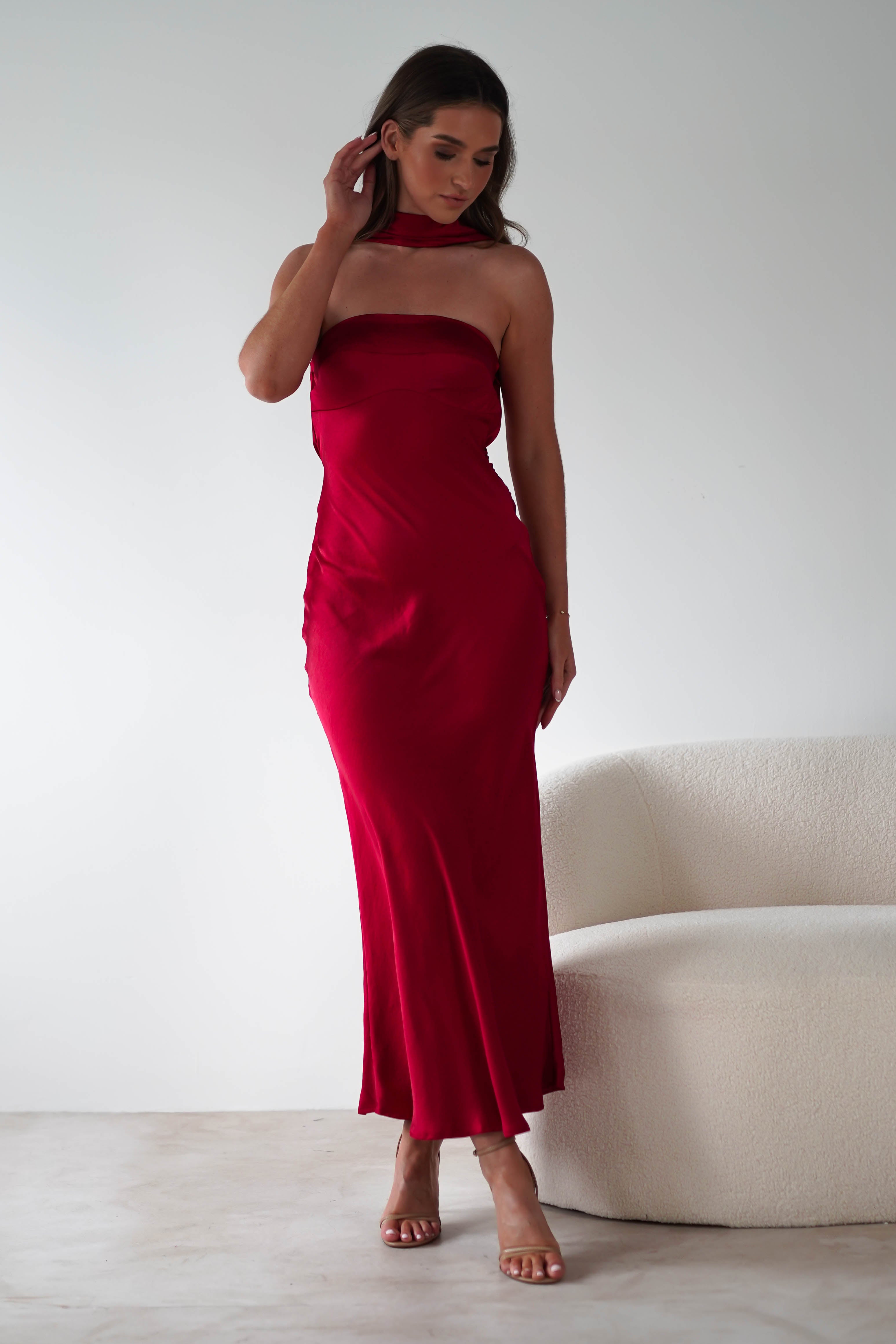 Alice Soft Satin Maxi Dress | Dark Red | Oh Hello Clothing | XS (6)
