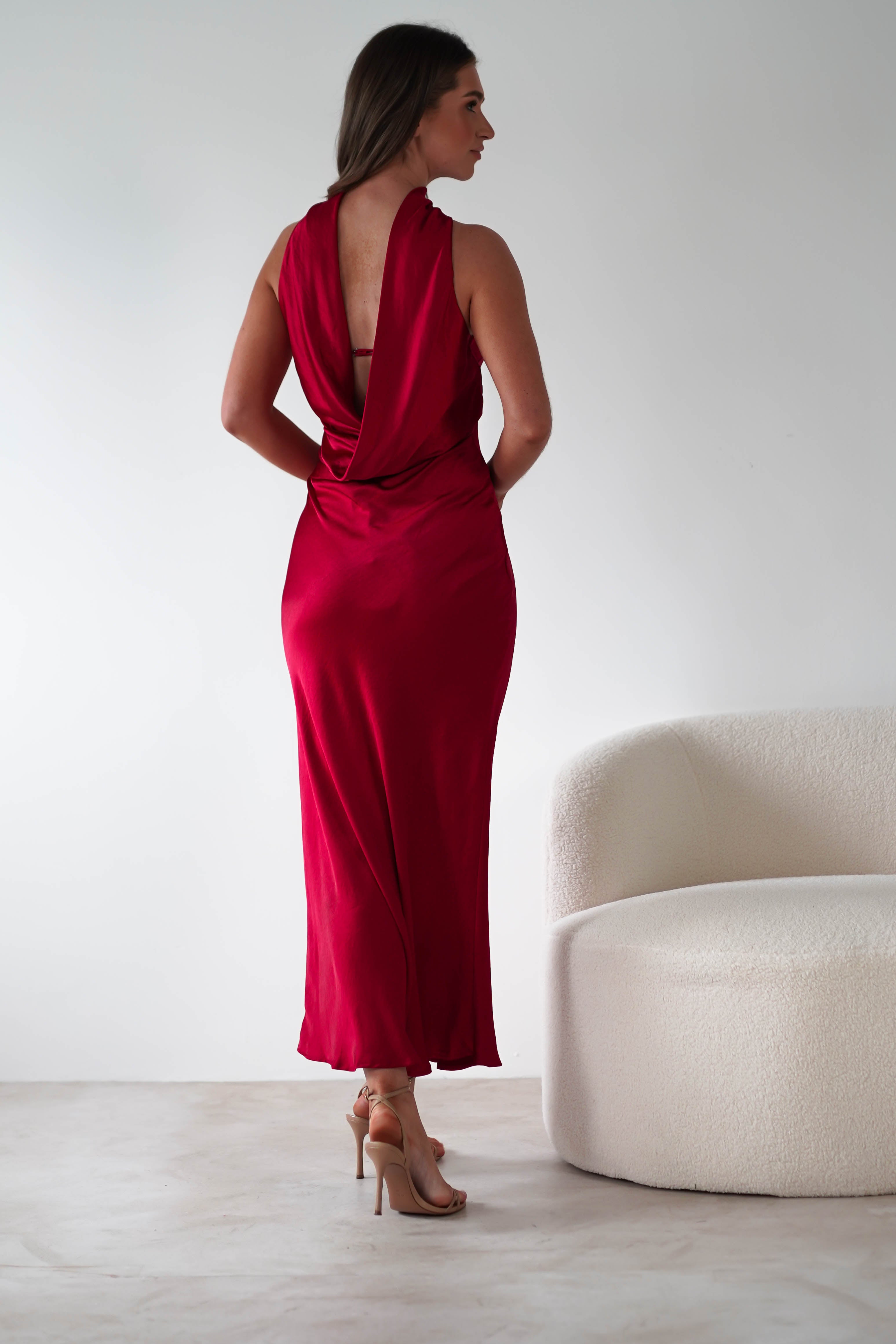 Alice Soft Satin Maxi Dress | Dark Red | Oh Hello Clothing | XS (6)
