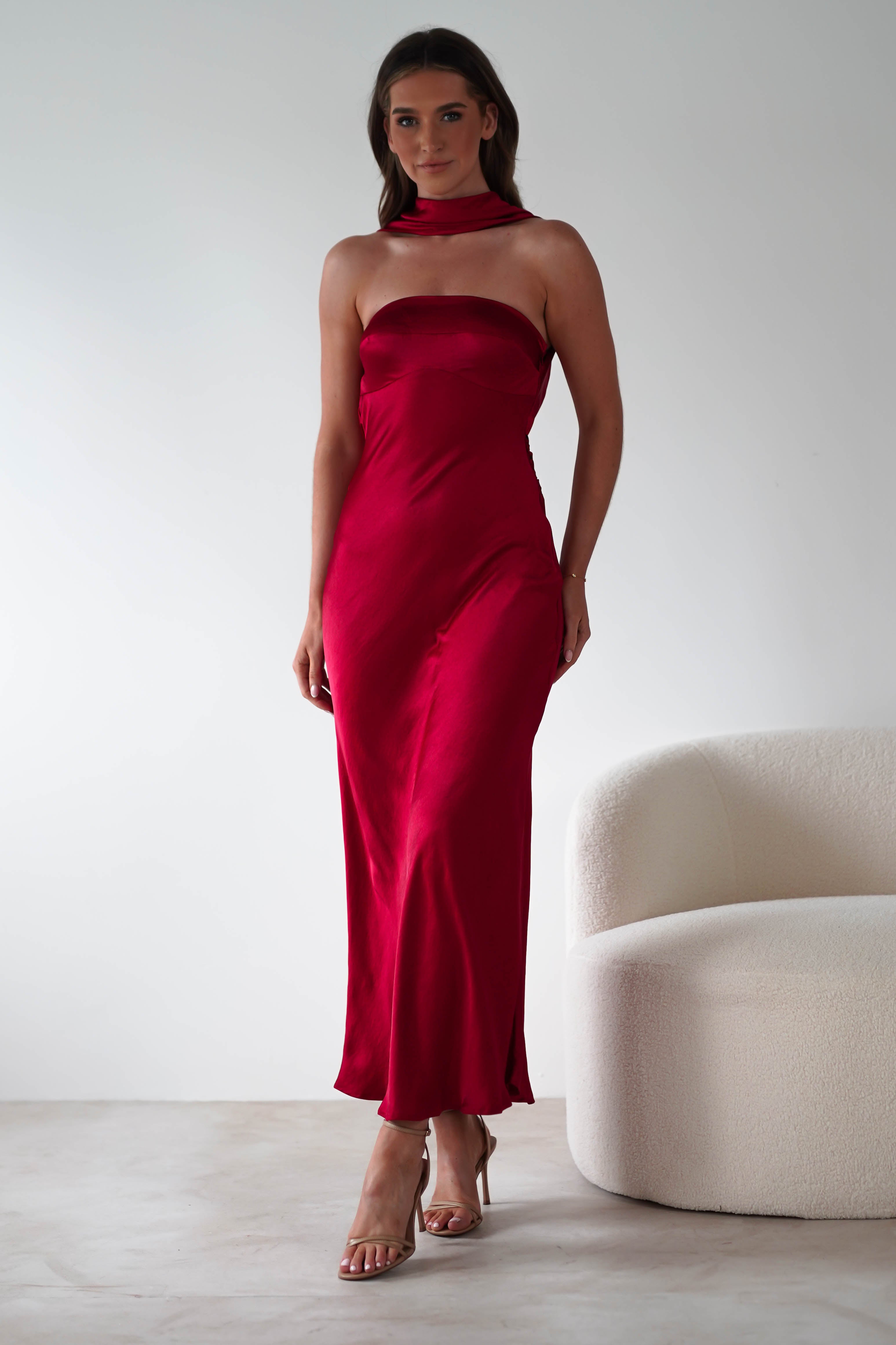 Alice Soft Satin Maxi Dress | Dark Red | Oh Hello Clothing | XS (6)