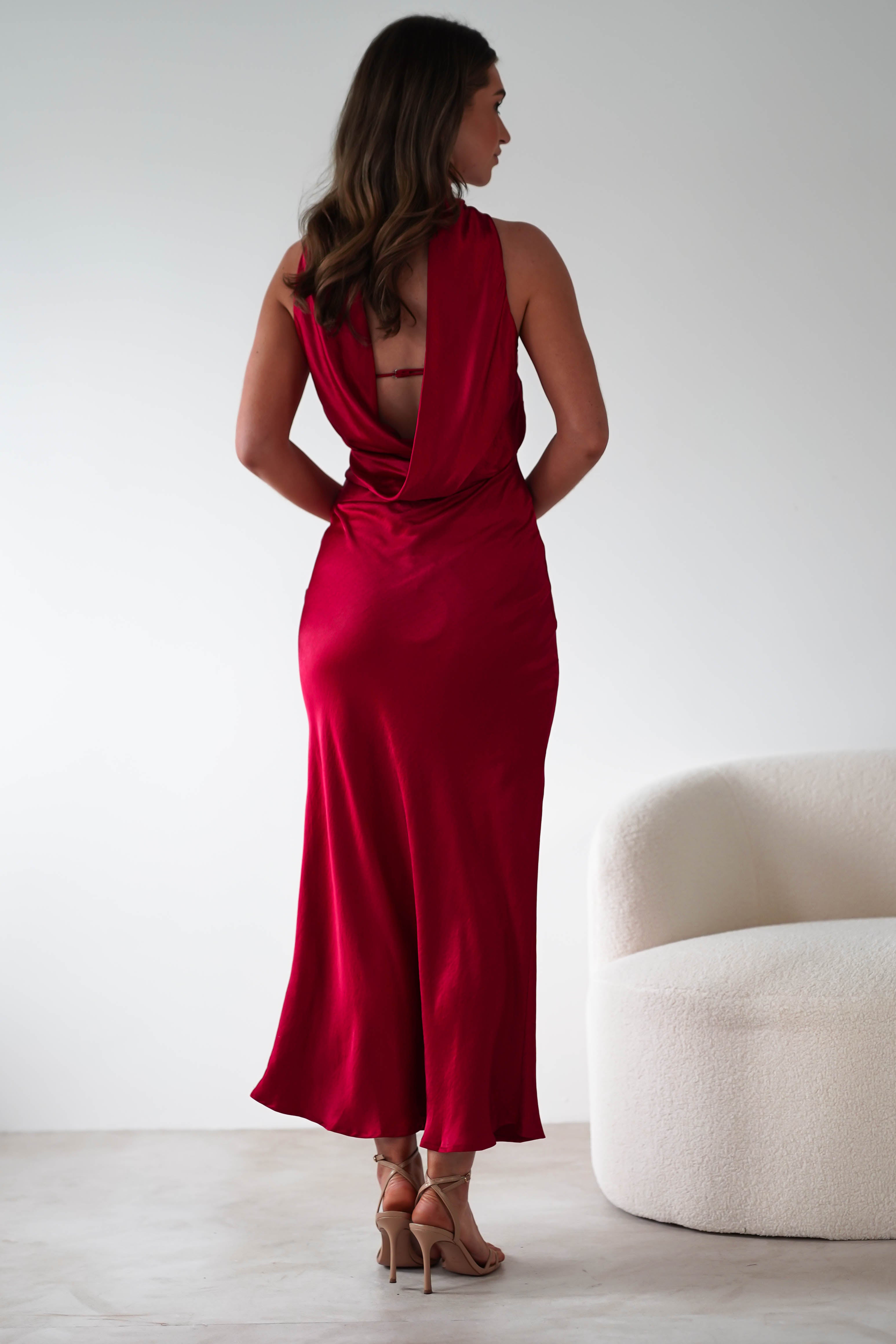 Alice Soft Satin Maxi Dress | Dark Red | Oh Hello Clothing | XS (6)
