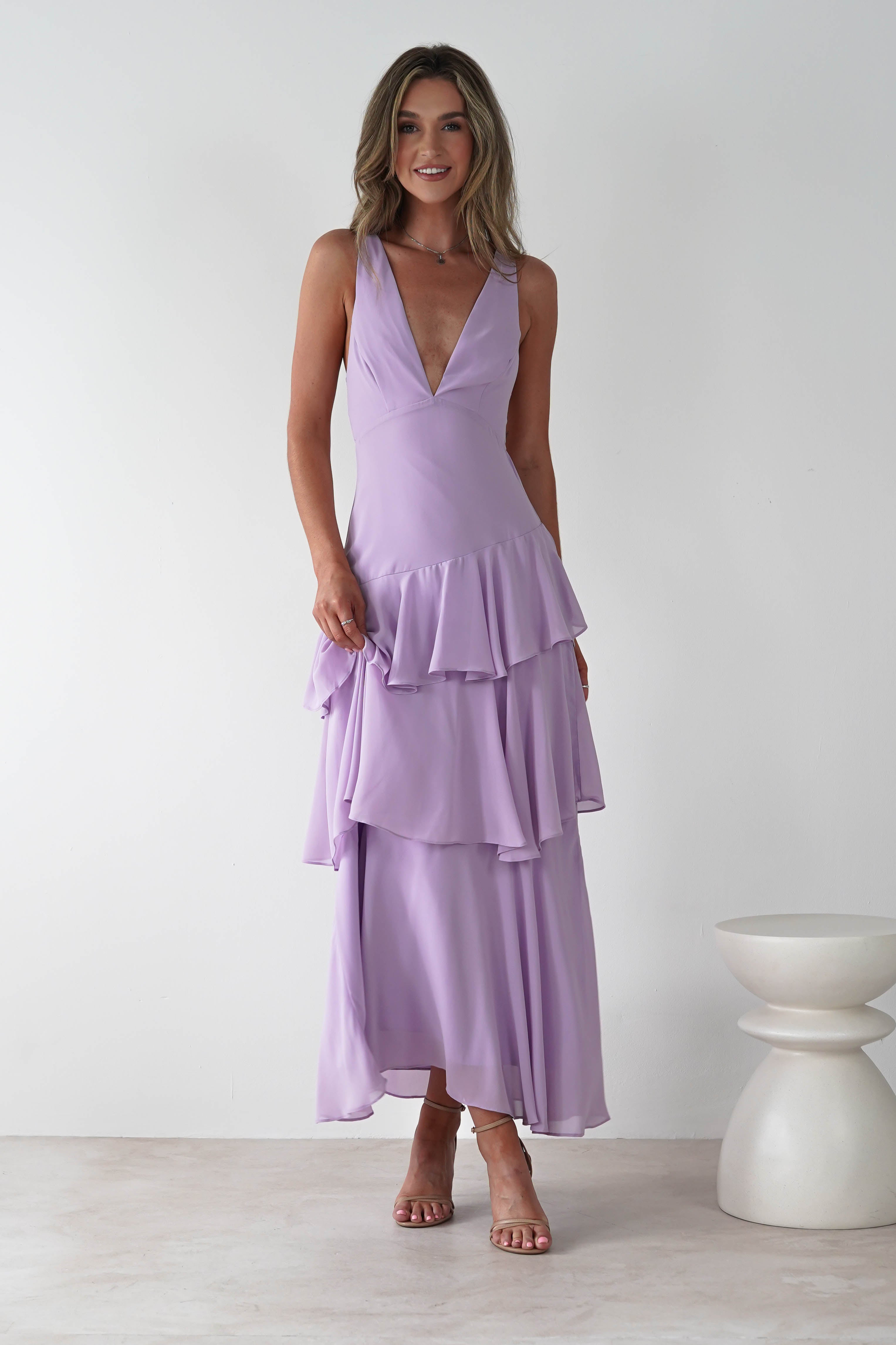 Andalusia Ruffle Maxi Dress | Lilac | Oh Hello Clothing | XS (6)