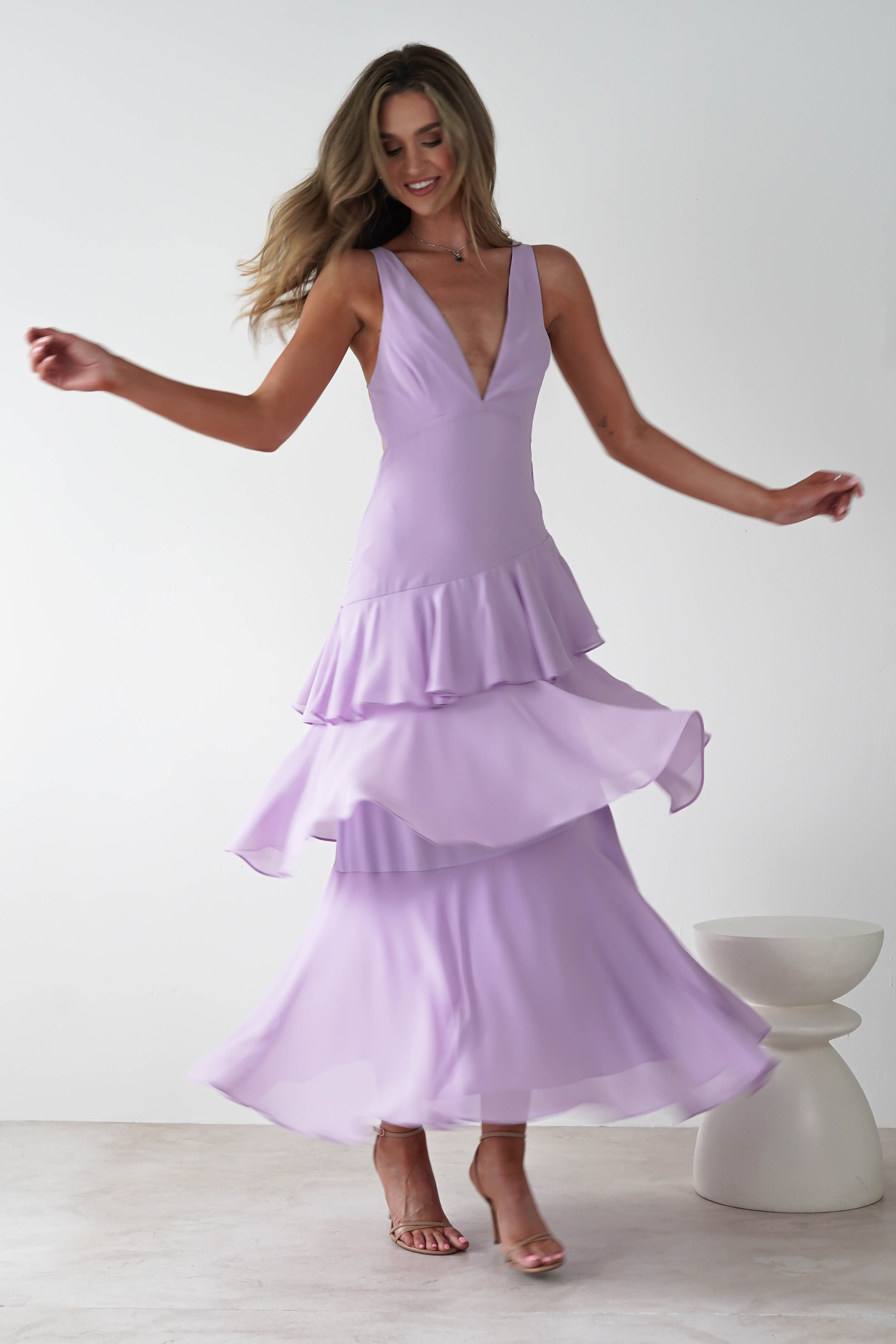Andalusia Ruffle Maxi Dress | Lilac | Oh Hello Clothing | XS (6)