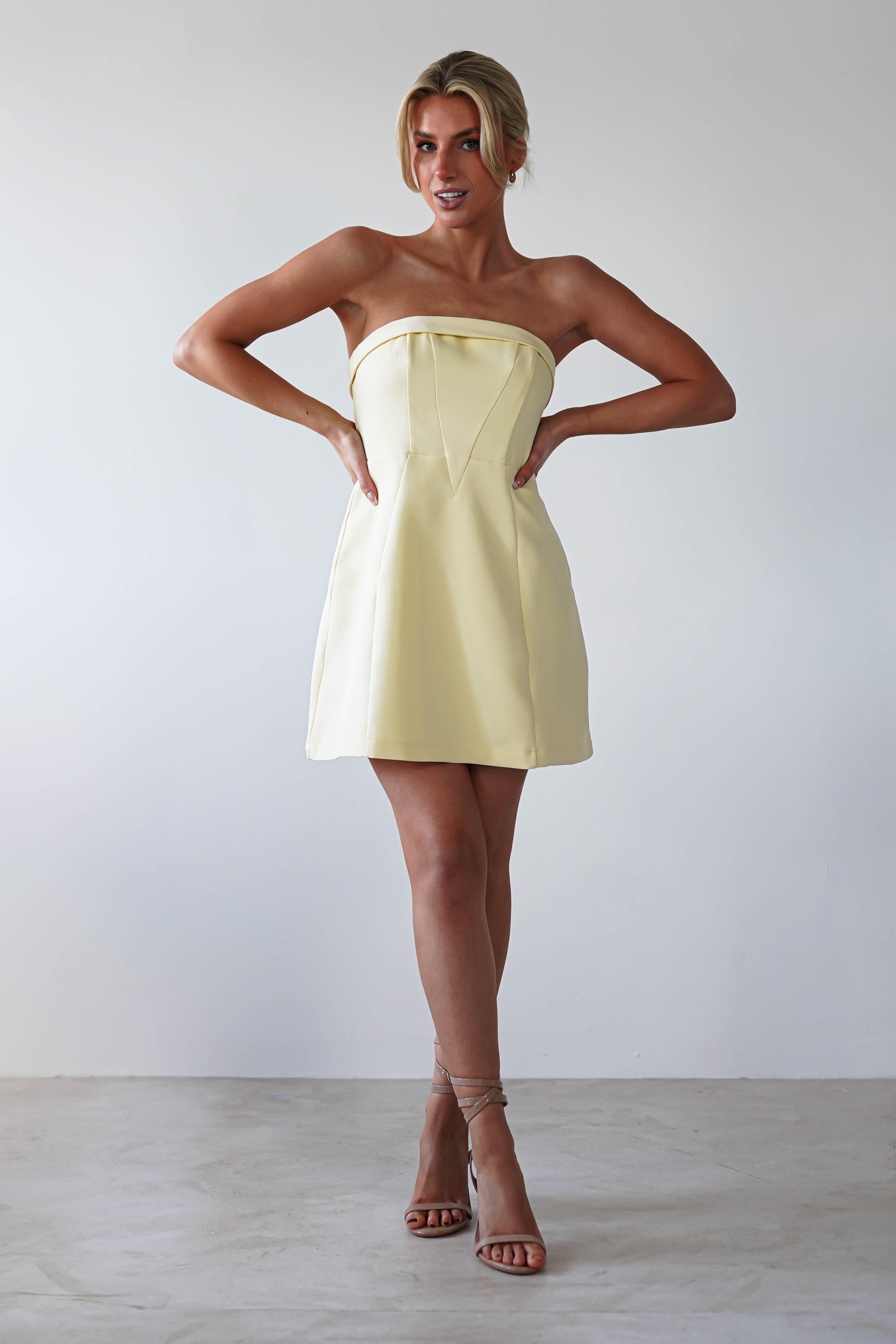 Angelica Structured Mini Dress | Yellow | Oh Hello Clothing | XS (6)