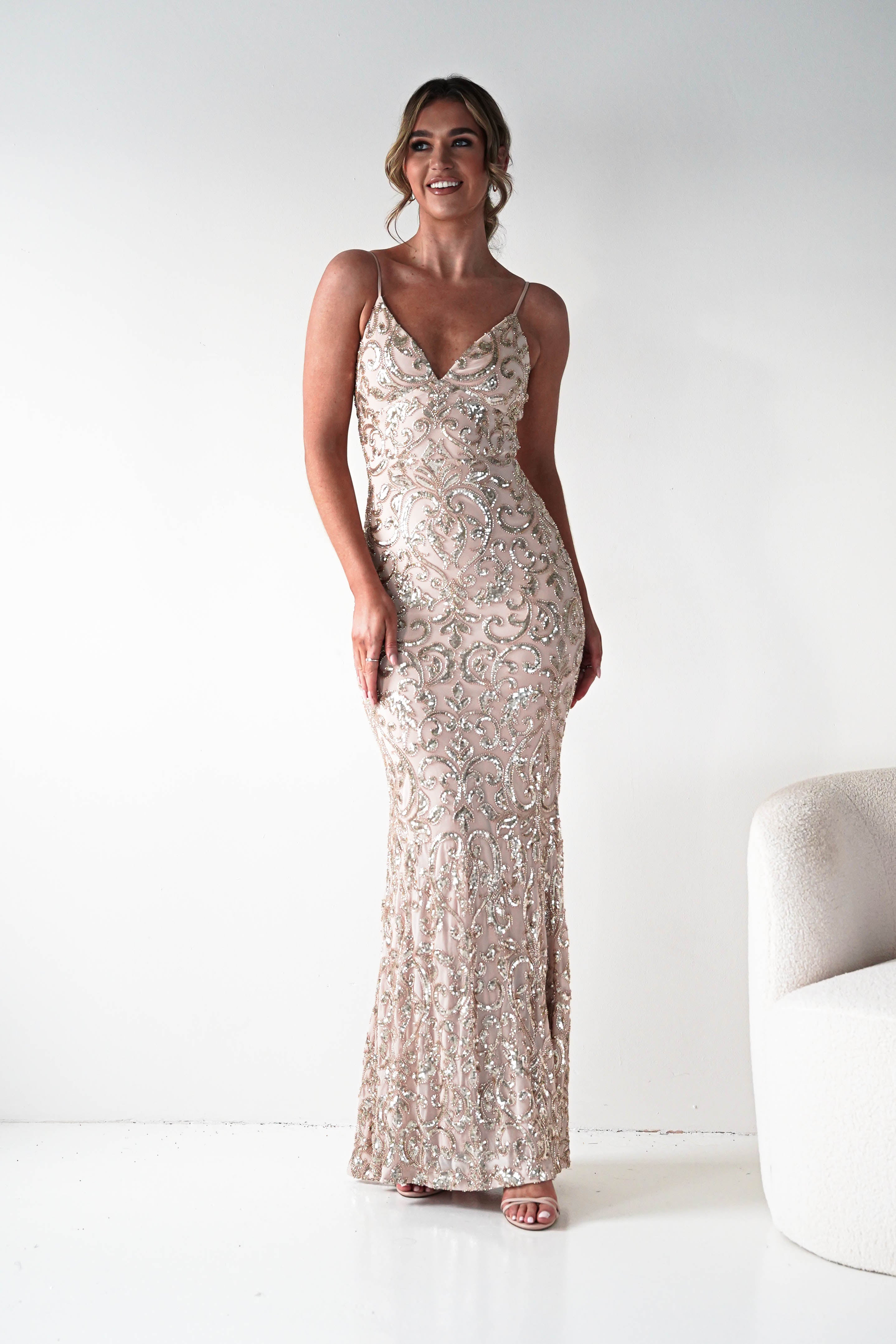 Oh Hello Clothing Debs & Prom Dresses 1*done-Aster Iridescent Beaded Embellished Gown |gold