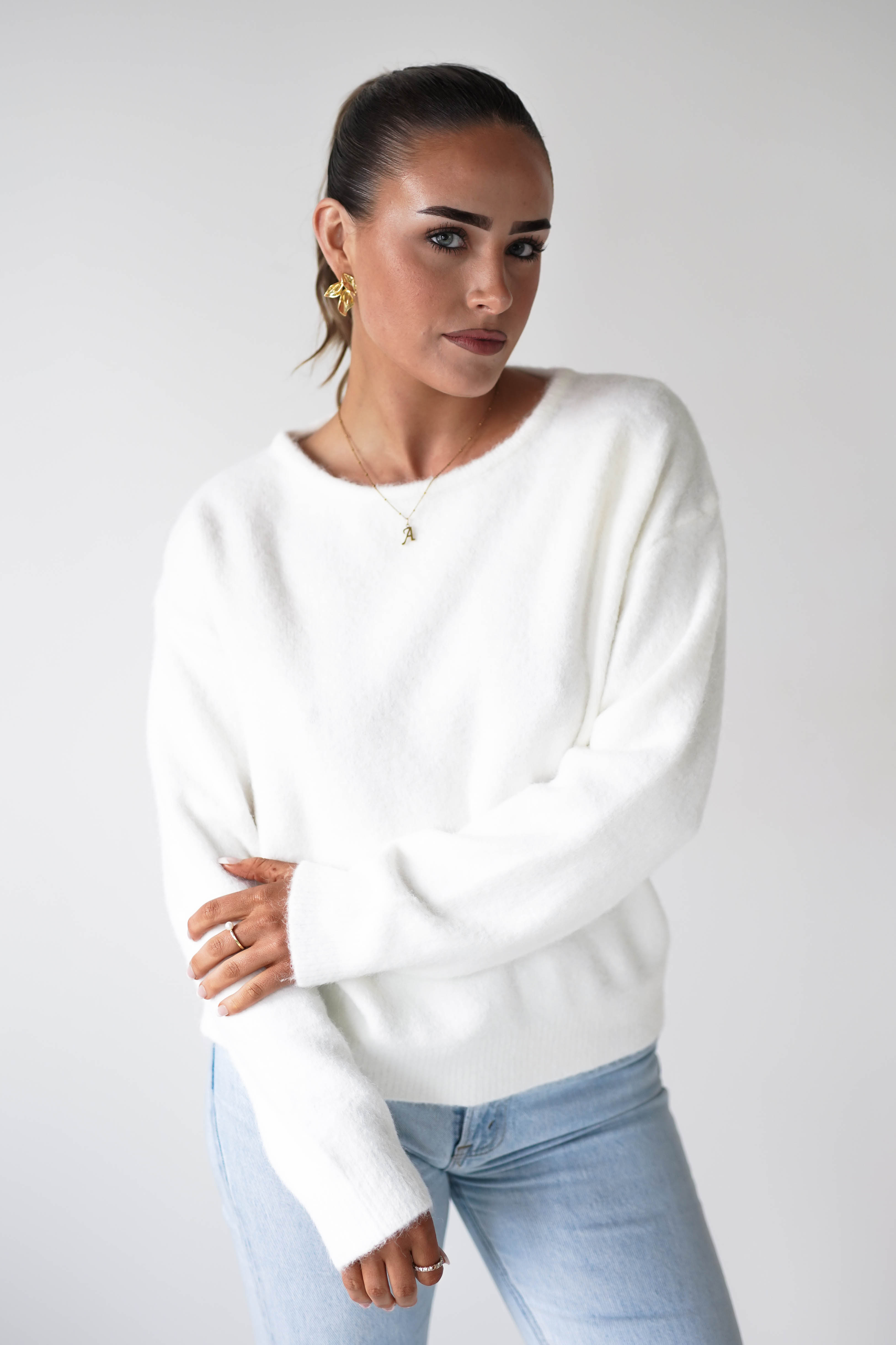 Oh Hello Clothing Women > Clothing > Knitwear ONE SIZE (6/12) 1*DONE- AZAKA-AT9460-White jumper with lace back and bow detail. (Copy)