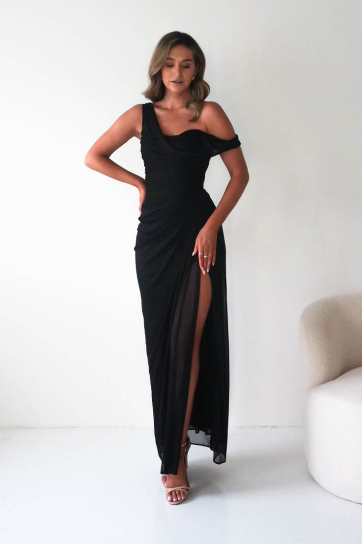 Oh Hello Clothing Dresses 1*Done-Berkley Draped Mesh Corset Maxi Gown | black