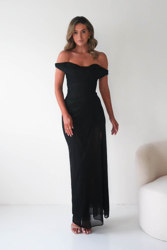 Oh Hello Clothing Dresses 1*Done-Berkley Draped Mesh Corset Maxi Gown | black