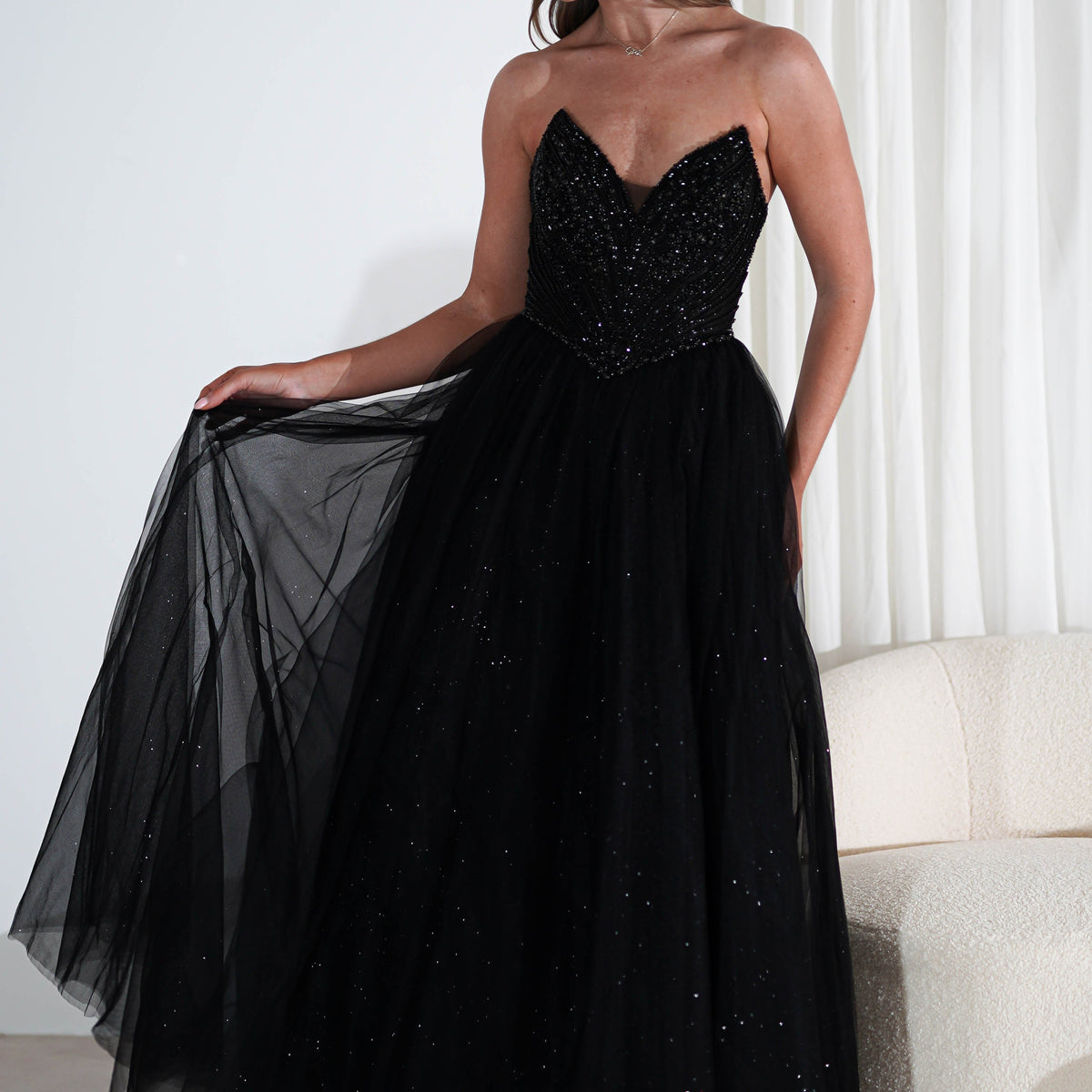 open lace back dress Priscilla Princess Glitter Gown | Black | Debs & Prom