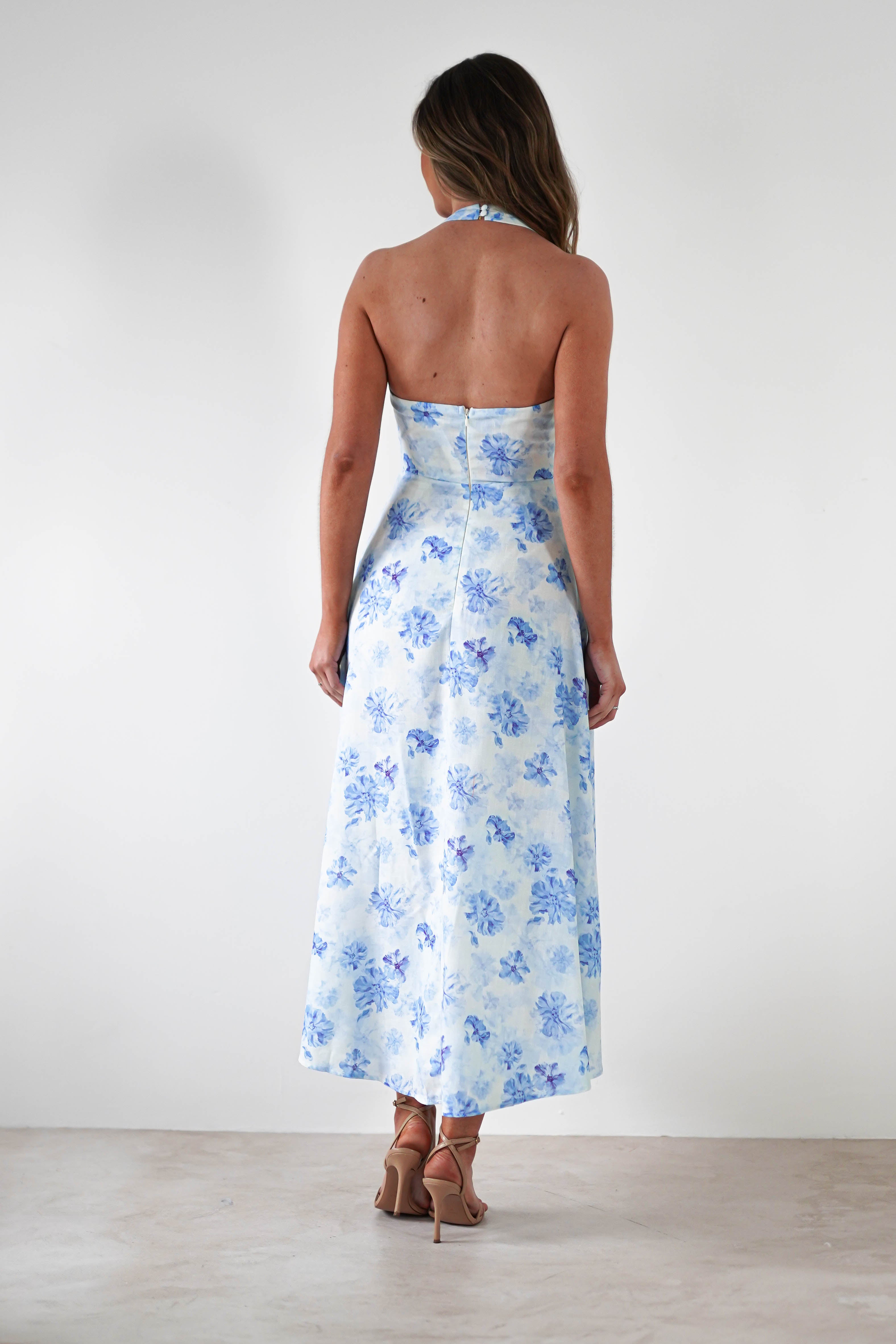 Suzette Floral Skater Maxi Dress | Blue/White | Oh Hello Clothing | XS (6)