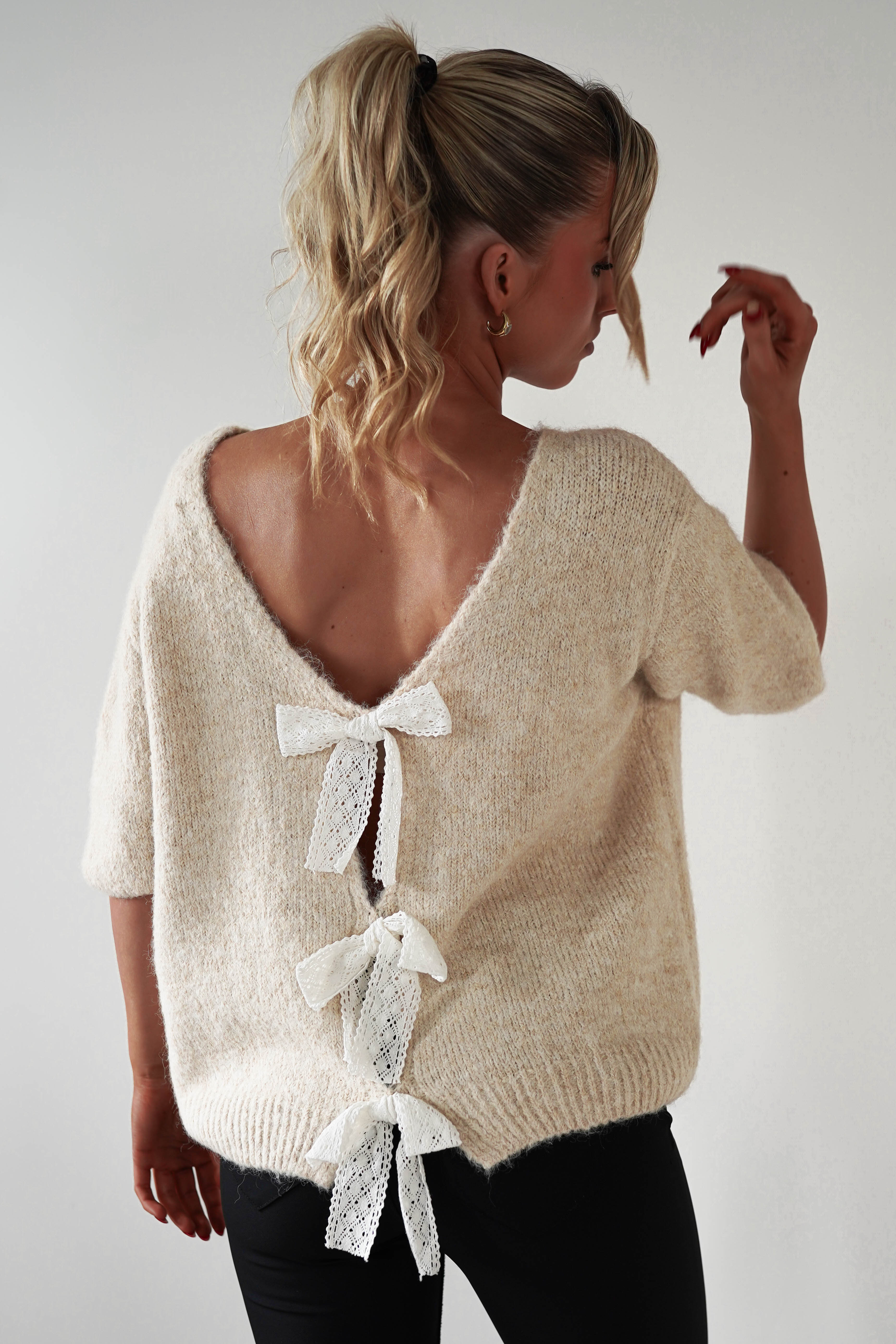 Lila Lace Bow Back Jumper | Cream | Oh Hello Clothing | One Size | 8 - 12