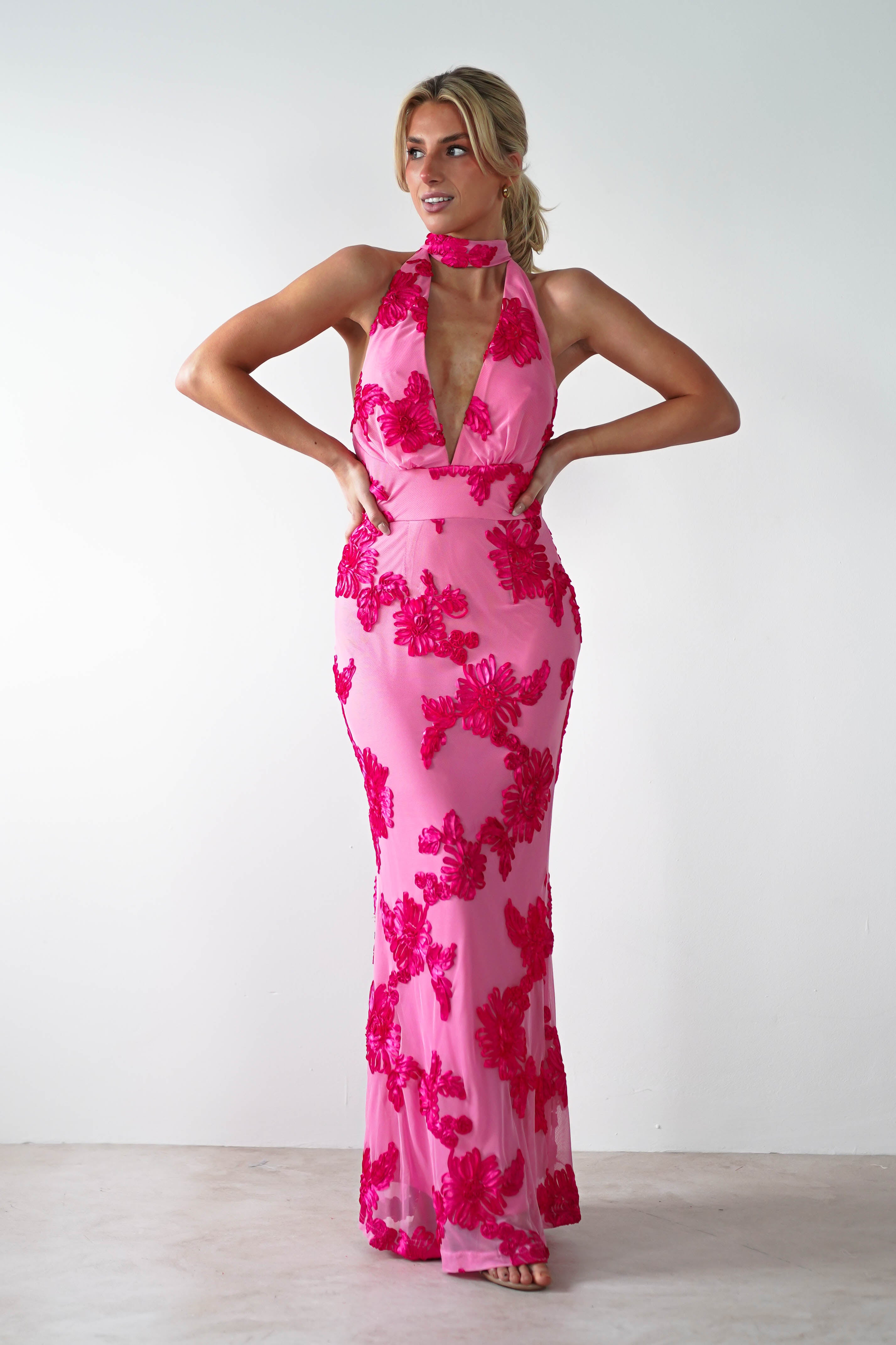 Halsey Tie Back Maxi Dress | Pink Print - Oh Hello Clothing