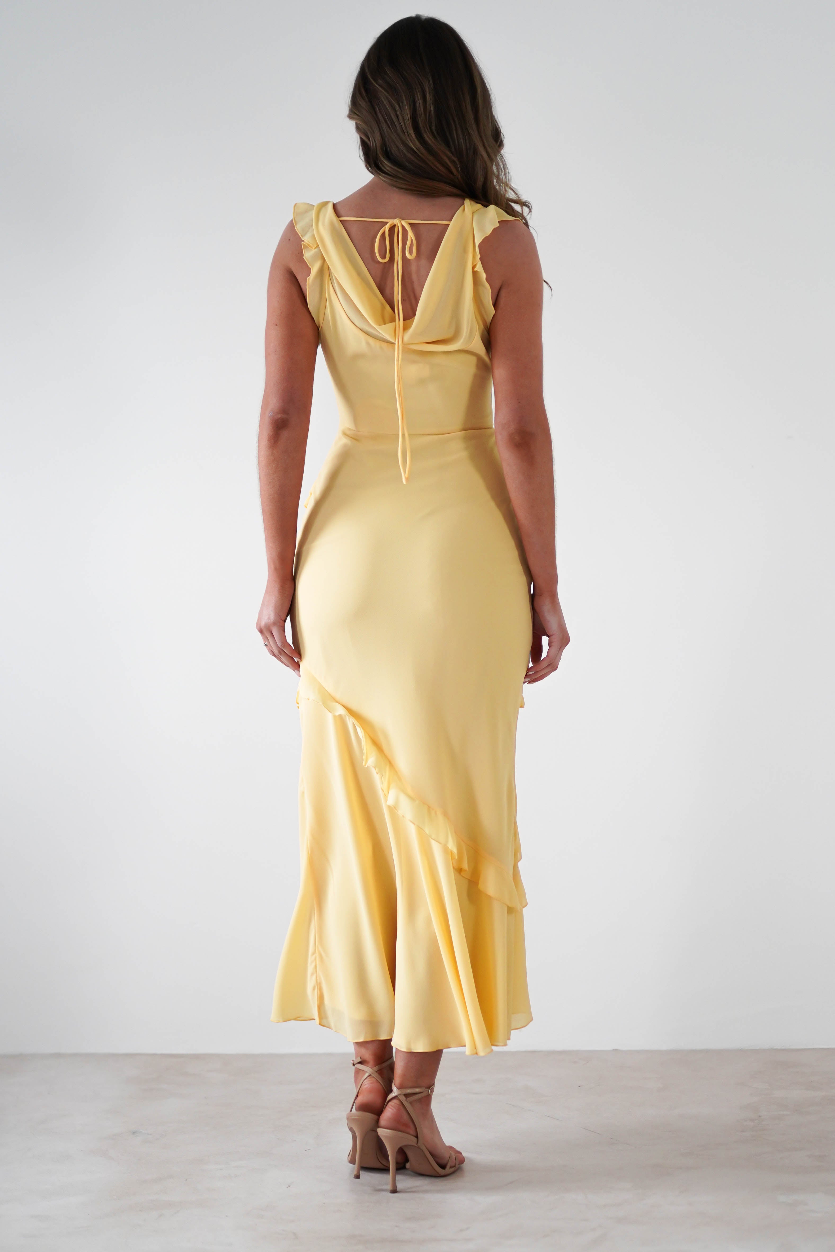 Lauretta Ruffle Chiffon Maxi Dress | Yellow | Oh Hello Clothing | XS (6)