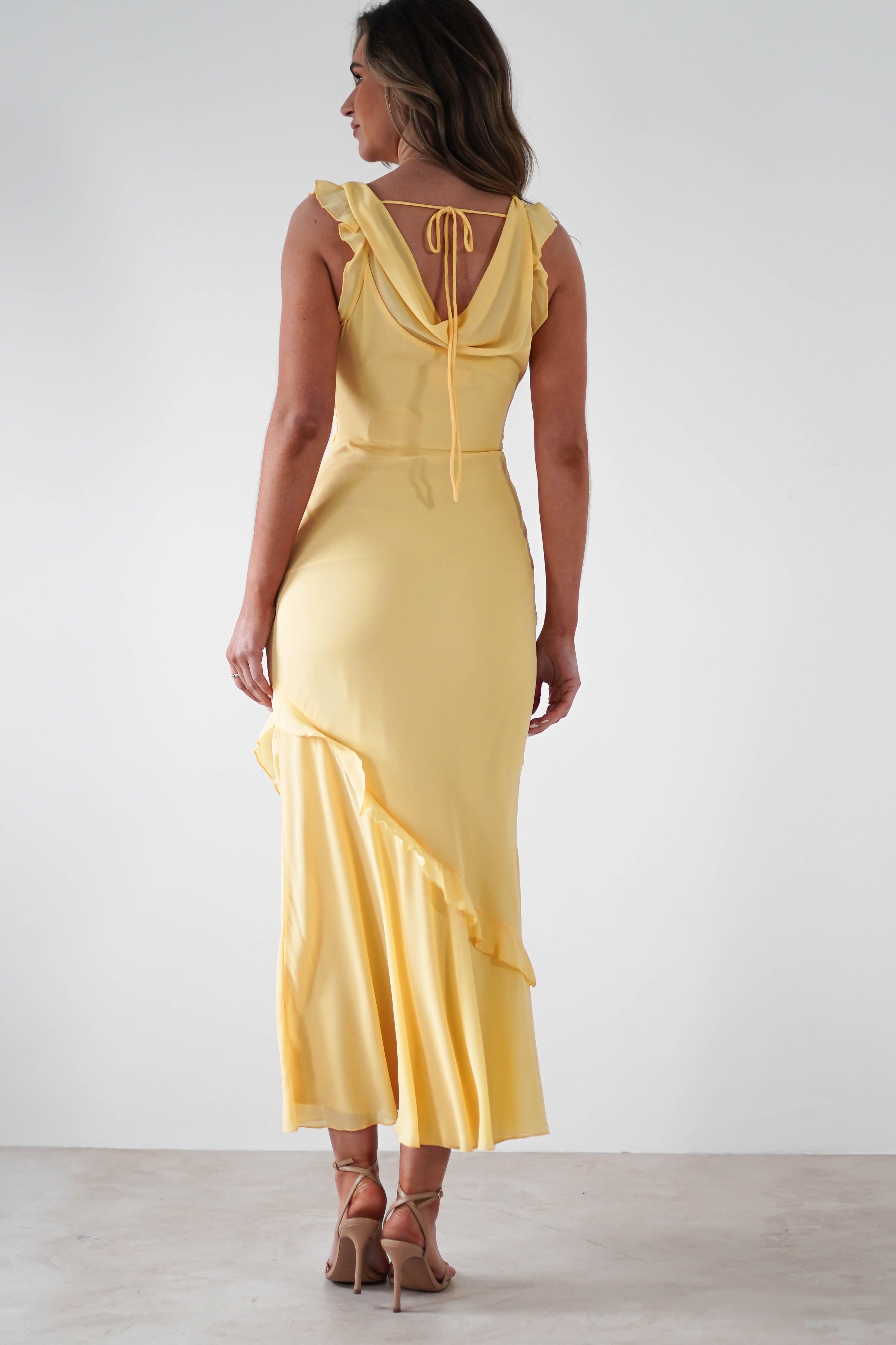 Lauretta Ruffle Chiffon Maxi Dress | Yellow | Oh Hello Clothing | XS (6)