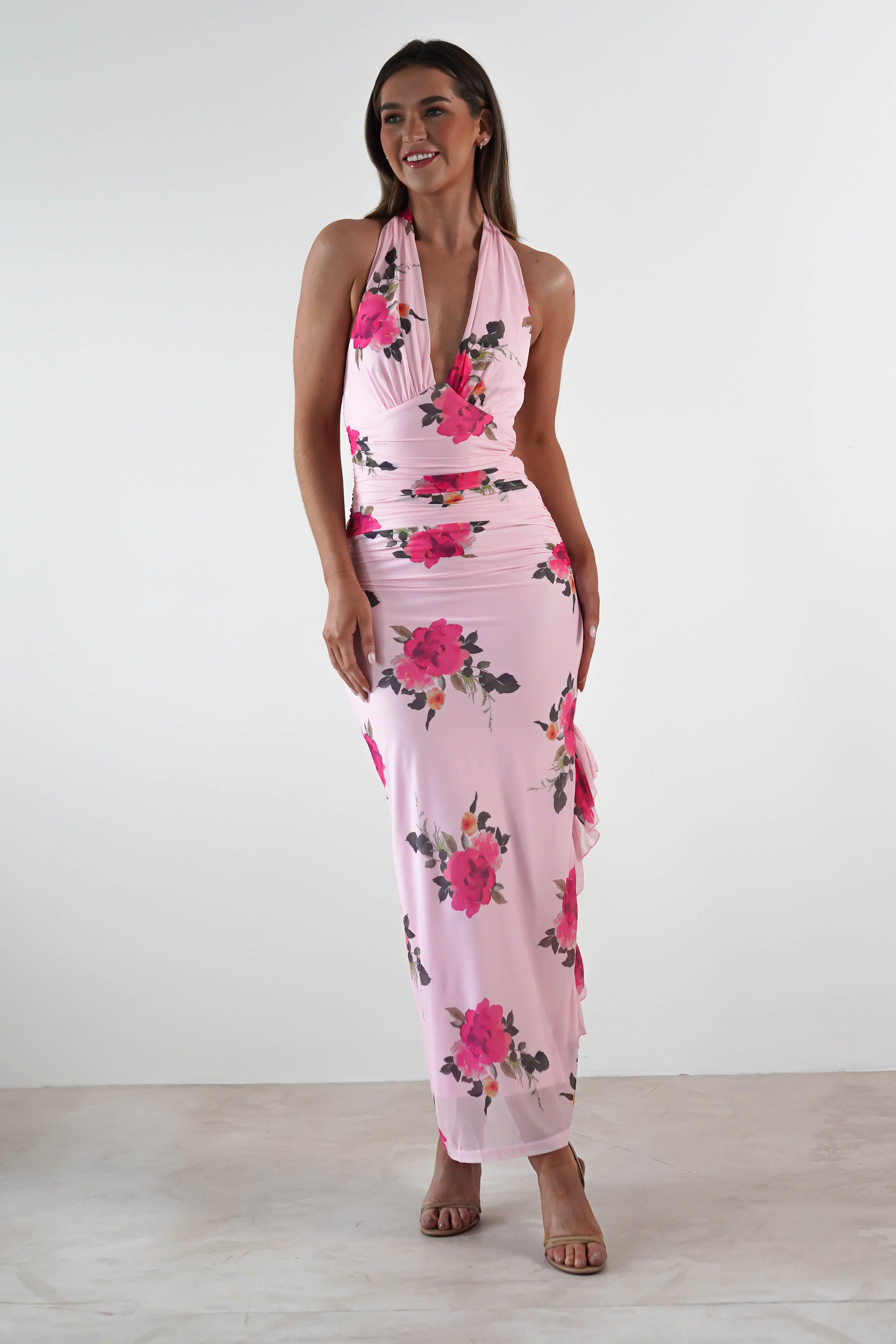 Emmaline Floral Bodycon Maxi Dress | Pink | Oh Hello Clothing | XS (6)