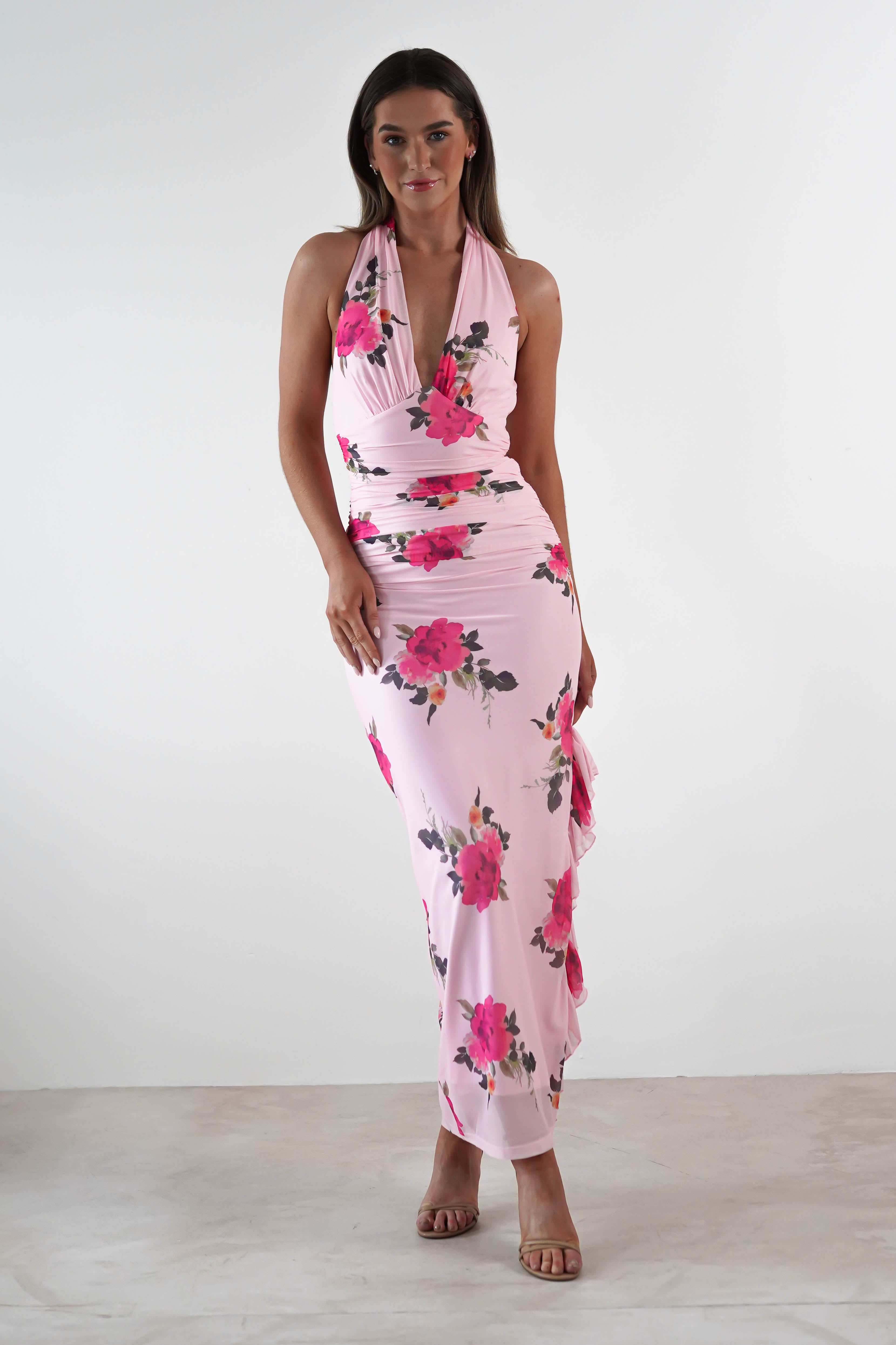 Emmaline Floral Bodycon Maxi Dress | Pink | Oh Hello Clothing | XS (6)
