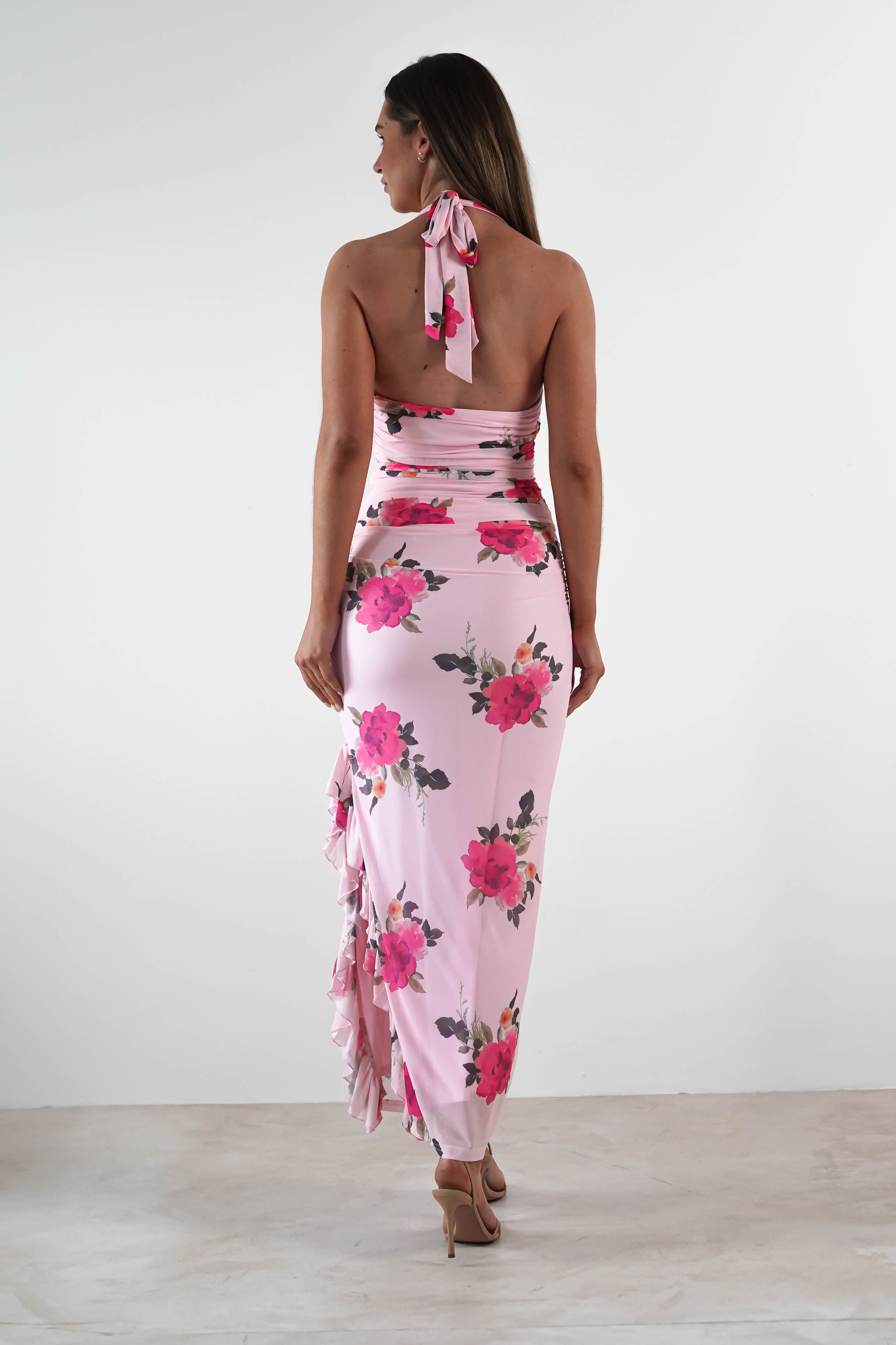 Emmaline Floral Bodycon Maxi Dress | Pink | Oh Hello Clothing | XS (6)