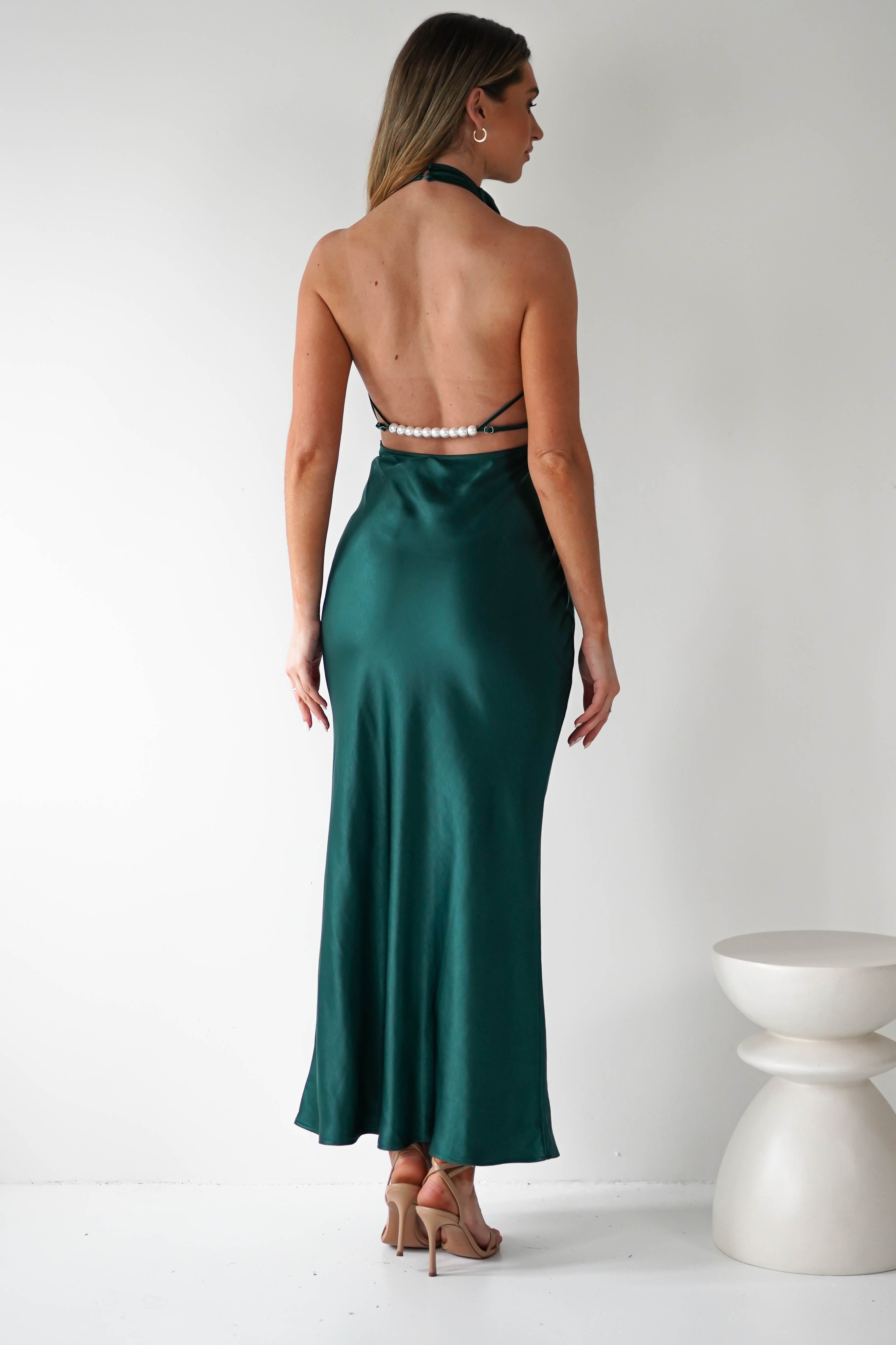 Capriana Pearl Back Maxi Dress | Emerald | Oh Hello Clothing | XS (6)
