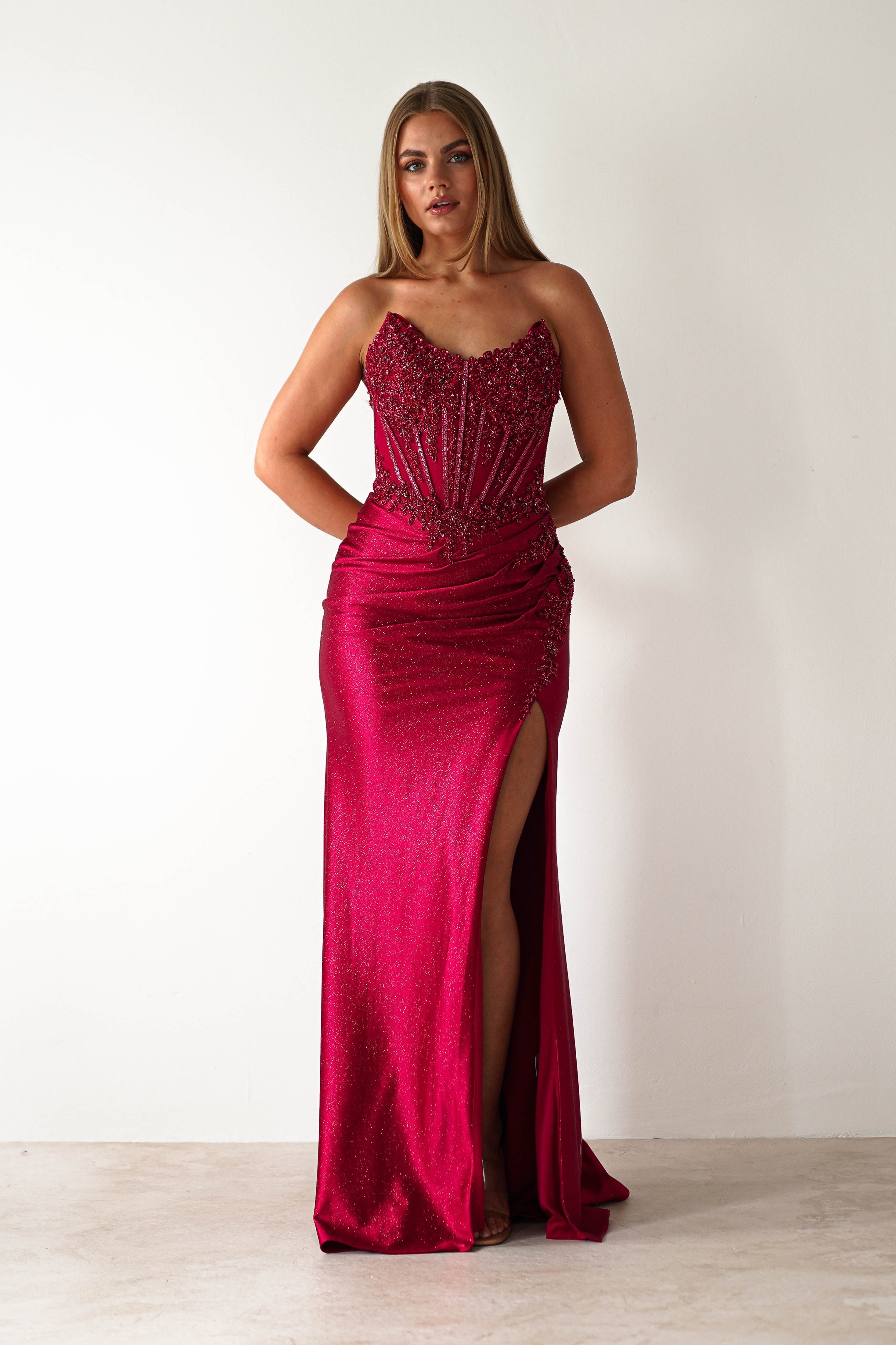 Caspian Embellished Bodycon Gown | Deep Red | Oh Hello Clothing | XS (6)