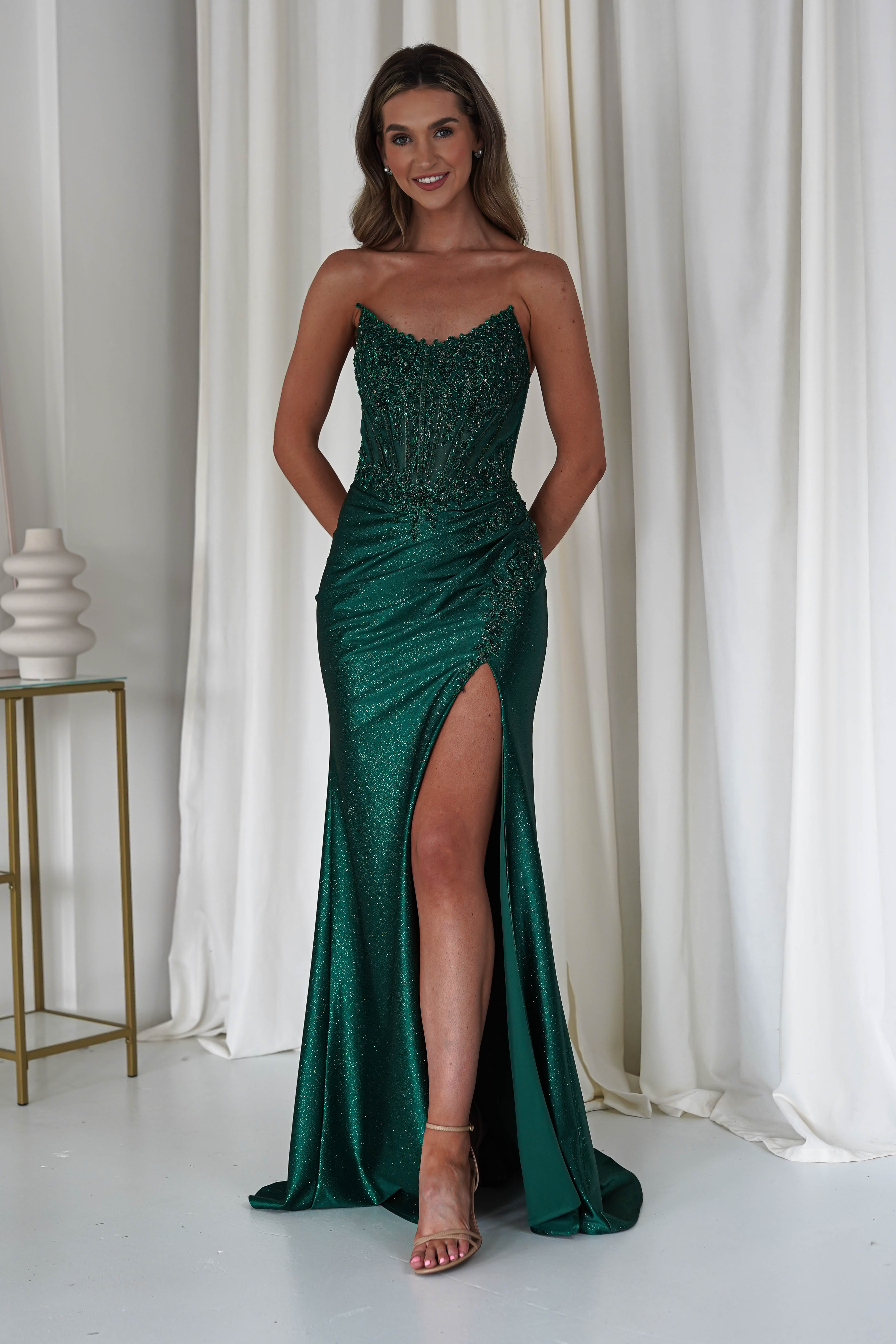 Caspian Embellished Bodycon Gown | Emerald Green | Oh Hello Clothing | XXS (4)