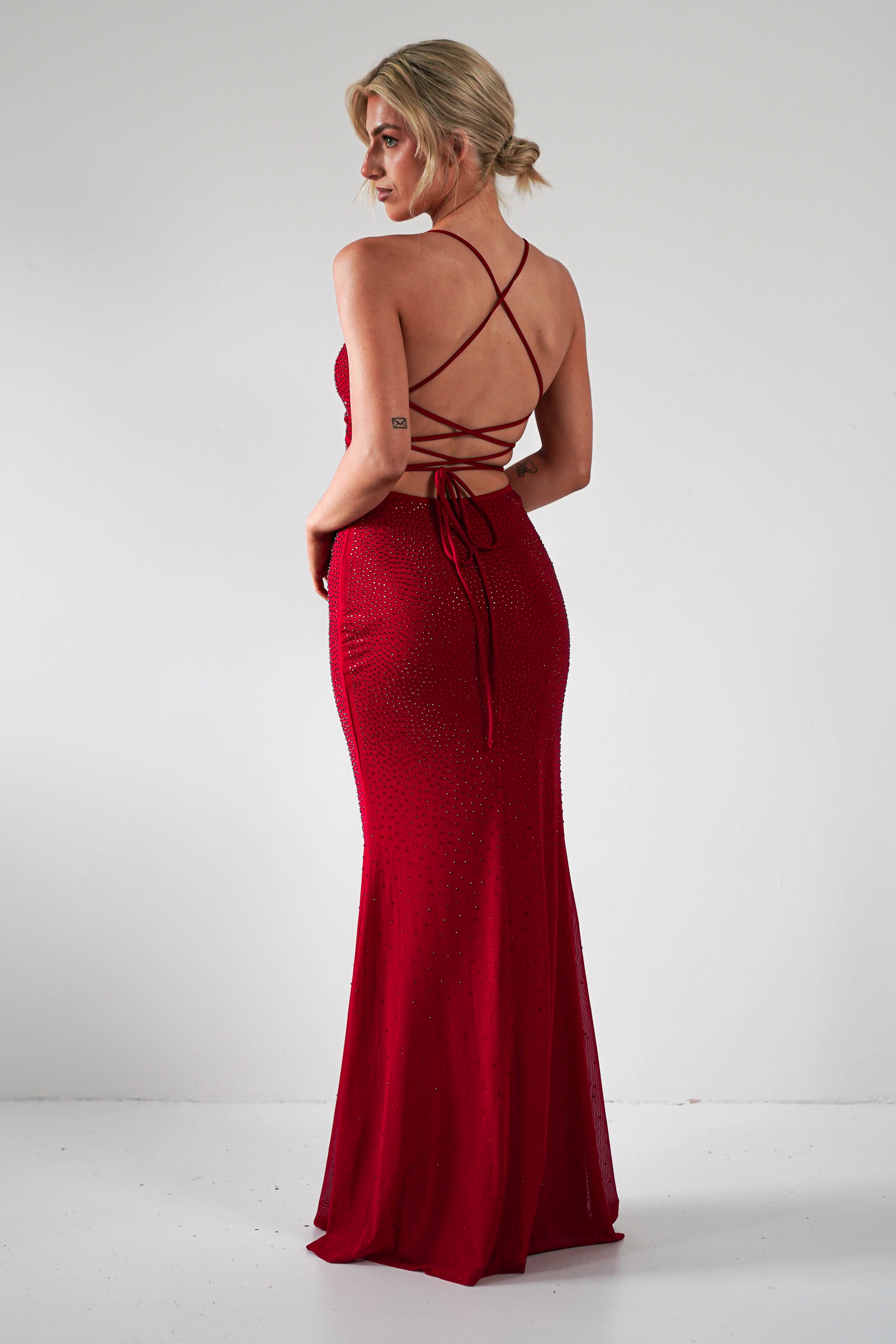 Cataleya Rhinestone Bodycon Gown | Red - Oh Hello Clothing